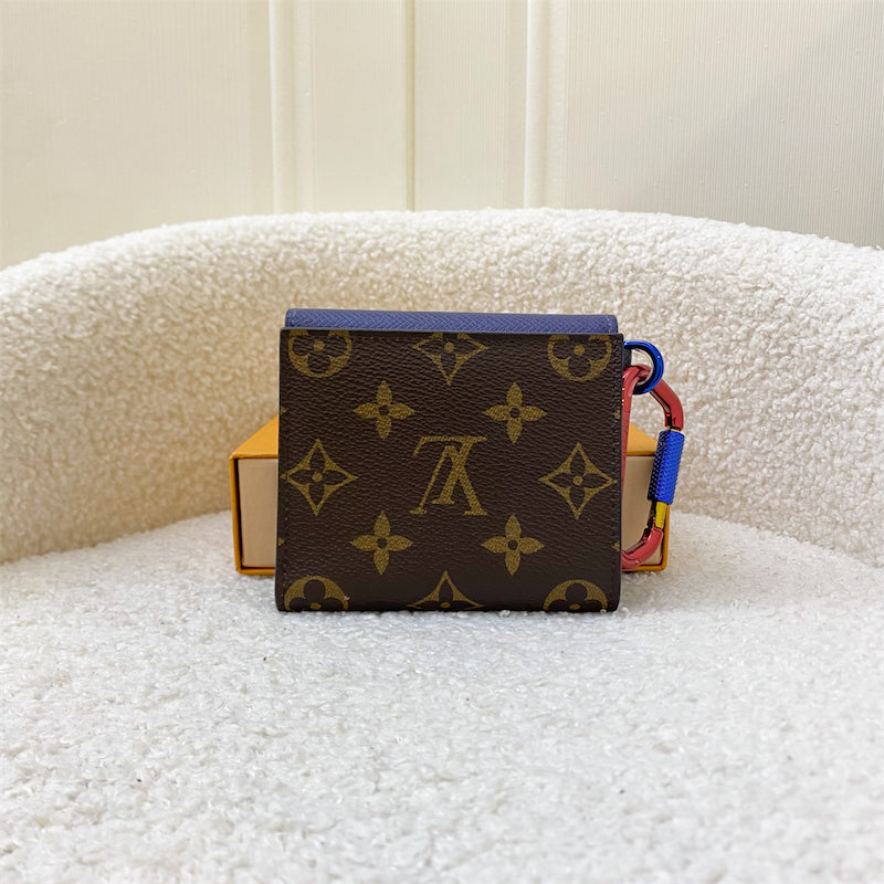 LV Kim Jones Bifold Compact Wallet in Monogram Canvas and Dark Blue Leather