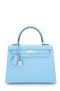 HermÃƒÆ’Ã‚Â¨s 2023 Kelly 25CM Celeste Handbag with Palladium Hardware