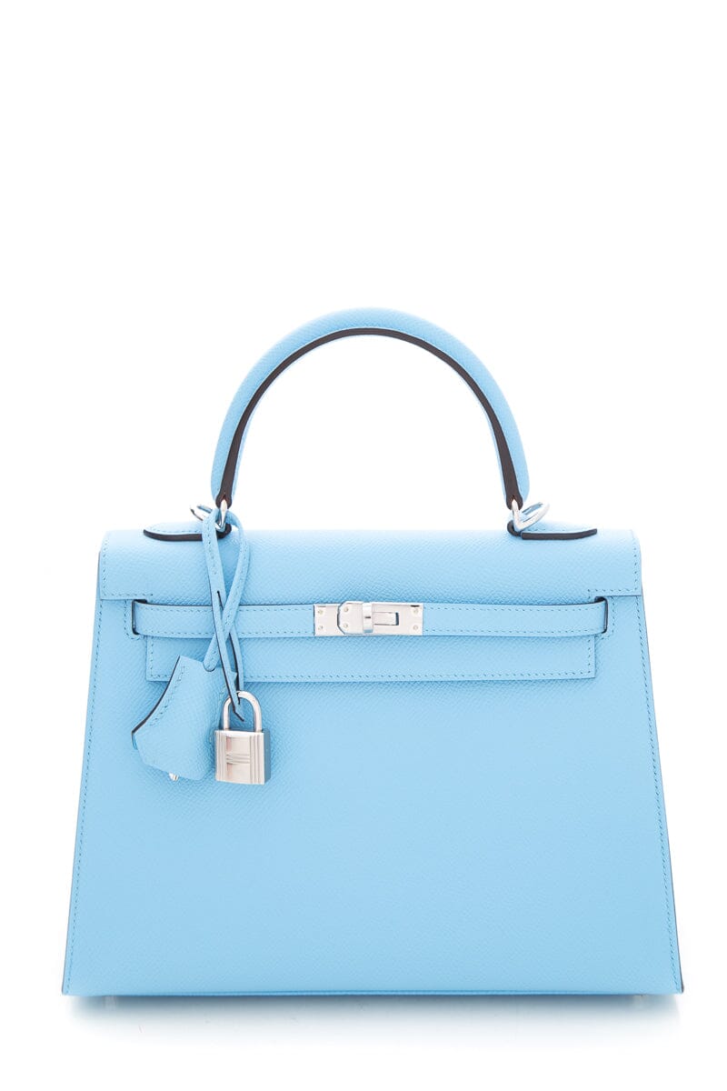 HermÃƒÆ’Ã‚Â¨s 2023 Kelly 25CM Celeste Handbag with Palladium Hardware