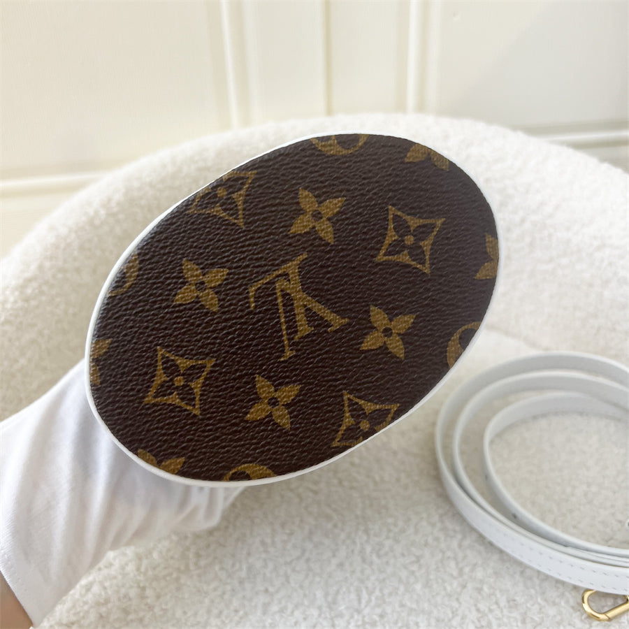 LV Nano Bucket Bag with Top Handle in White Leather and Monogram Canvas GHW (No Attached Pouch)