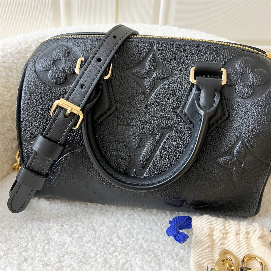 LV Speedy Bandouliere 20 in Black Giant Monogram Empreinte Leather and GHW
