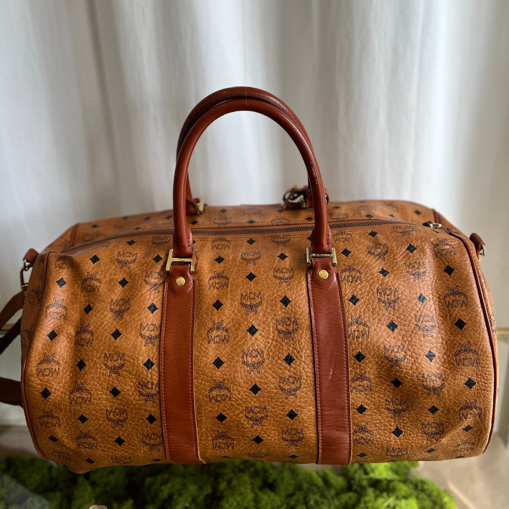 MCM Brown Visetos Leather Boston bag