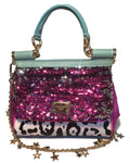 Dolce and Gabbana Pink Sequin Zebra Calf Hair Leather Small Miss Sicily Baguette