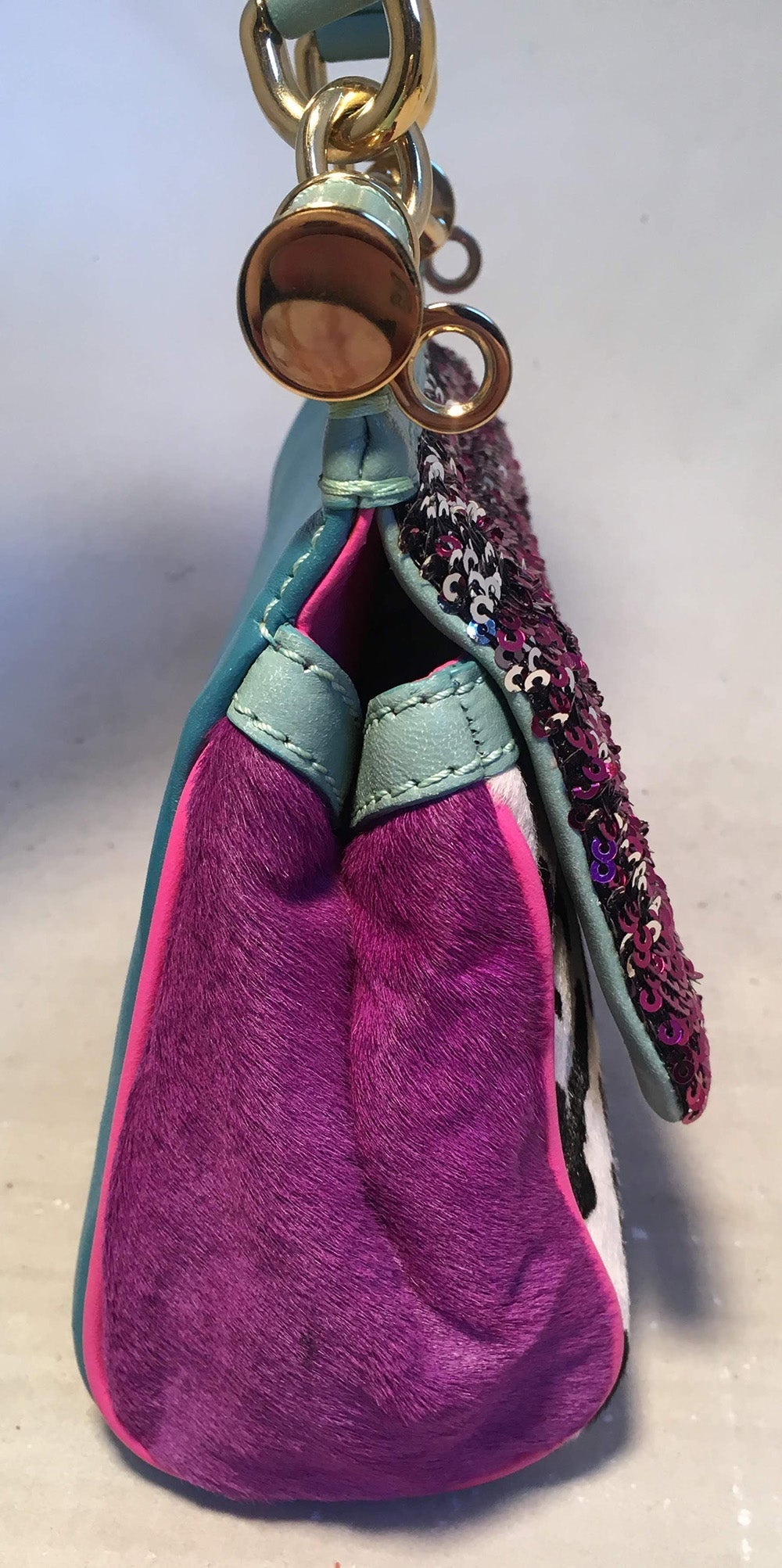 Dolce and Gabbana Pink Sequin Zebra Calf Hair Leather Small Miss Sicily Baguette