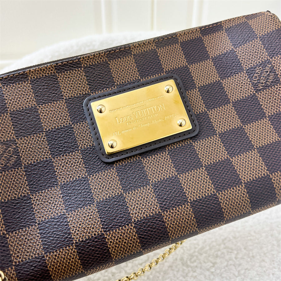 LV Eva Clutch with Chain and Strap in Damier Ebene Canvas GHW