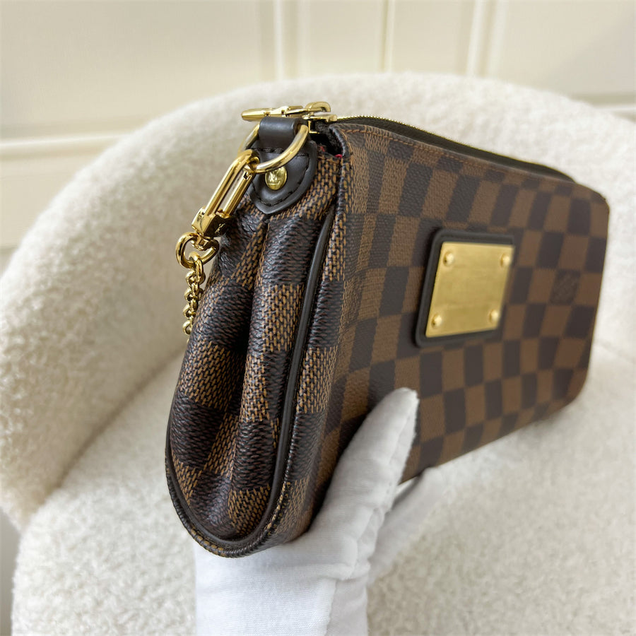 LV Eva Clutch with Chain and Strap in Damier Ebene Canvas GHW