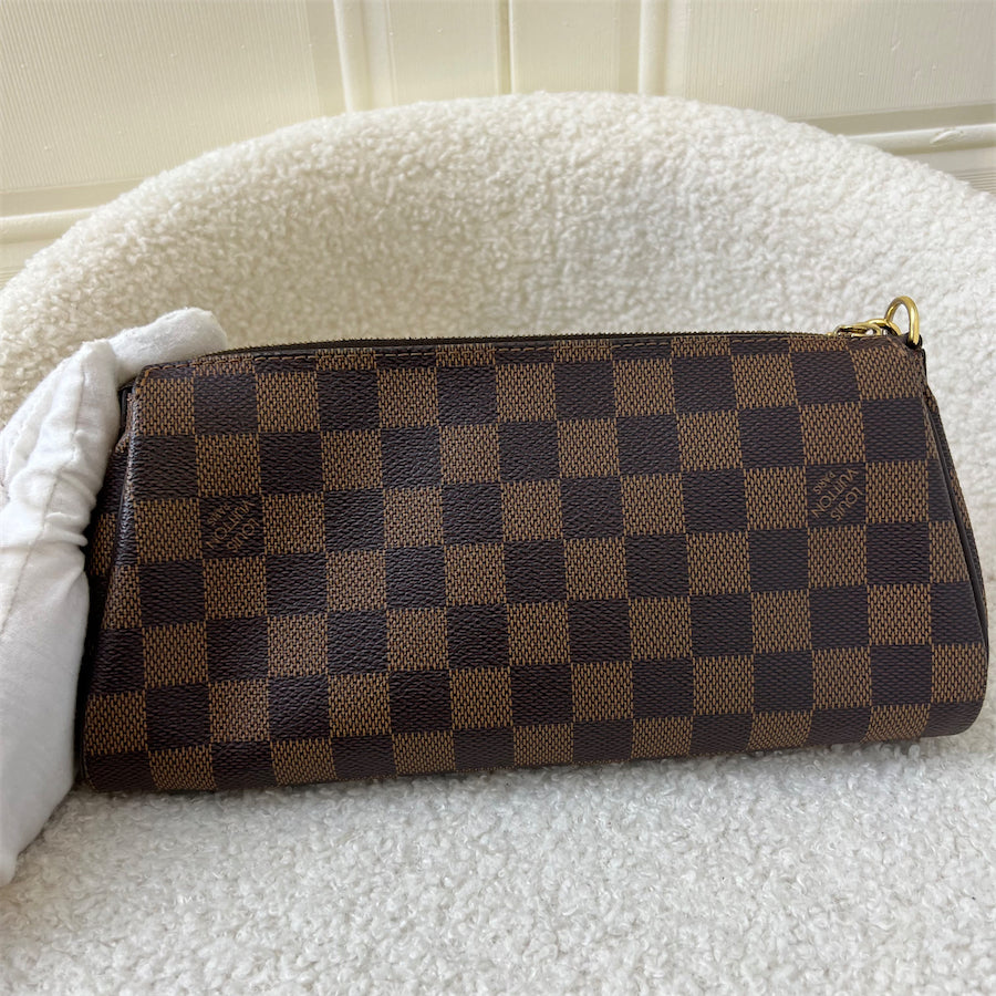 LV Eva Clutch with Chain and Strap in Damier Ebene Canvas GHW