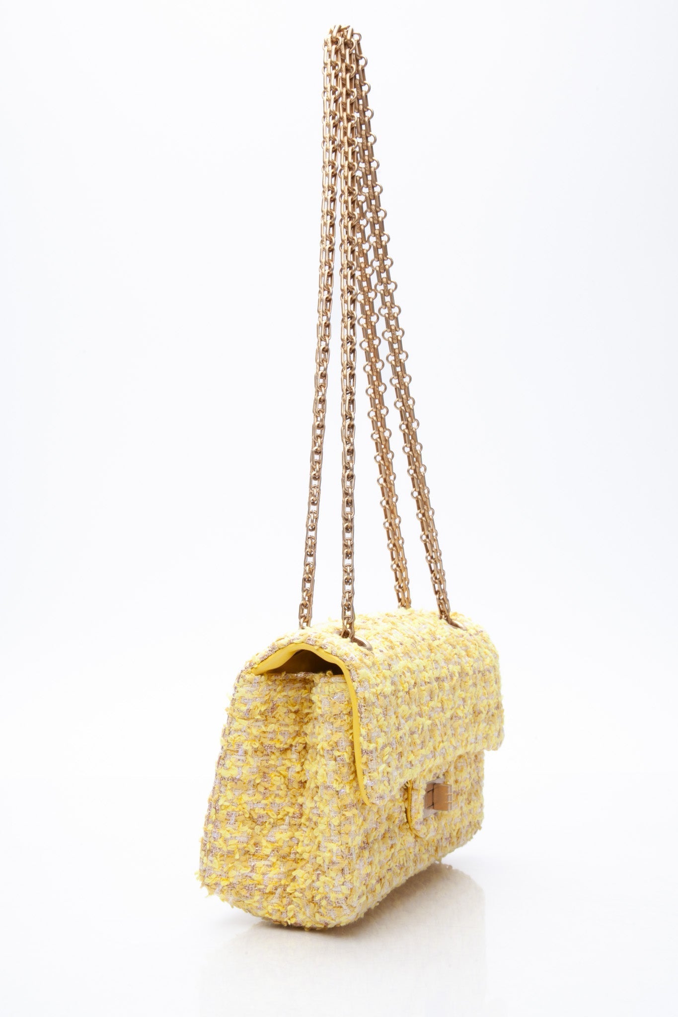 CHANEL Yellow Tweed Quilted 2.55 Reissue Mini Flap Bag