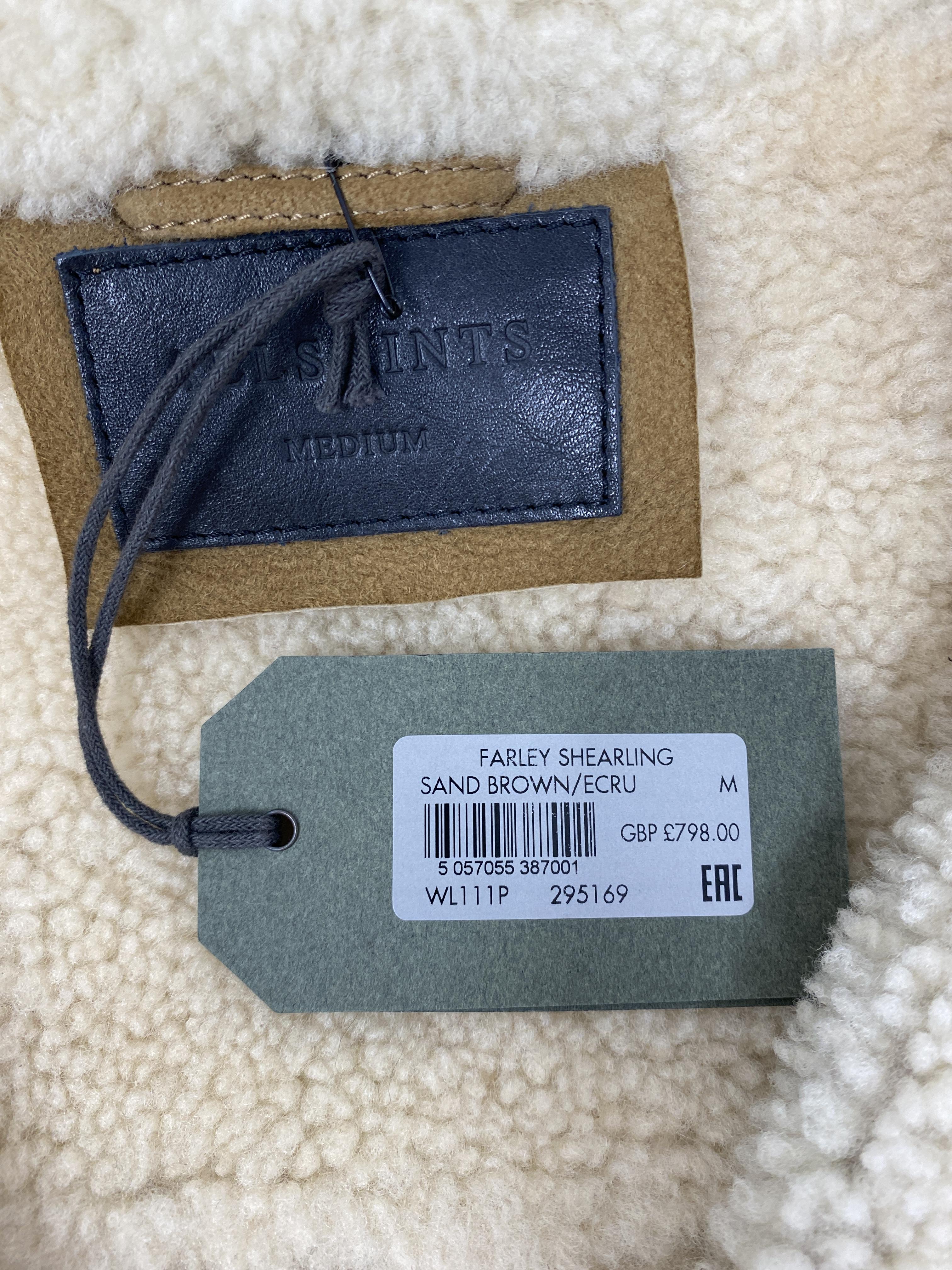 ALL SAINTS Farley Shearling Aviator Jacket in Brown/Ecru - Size M