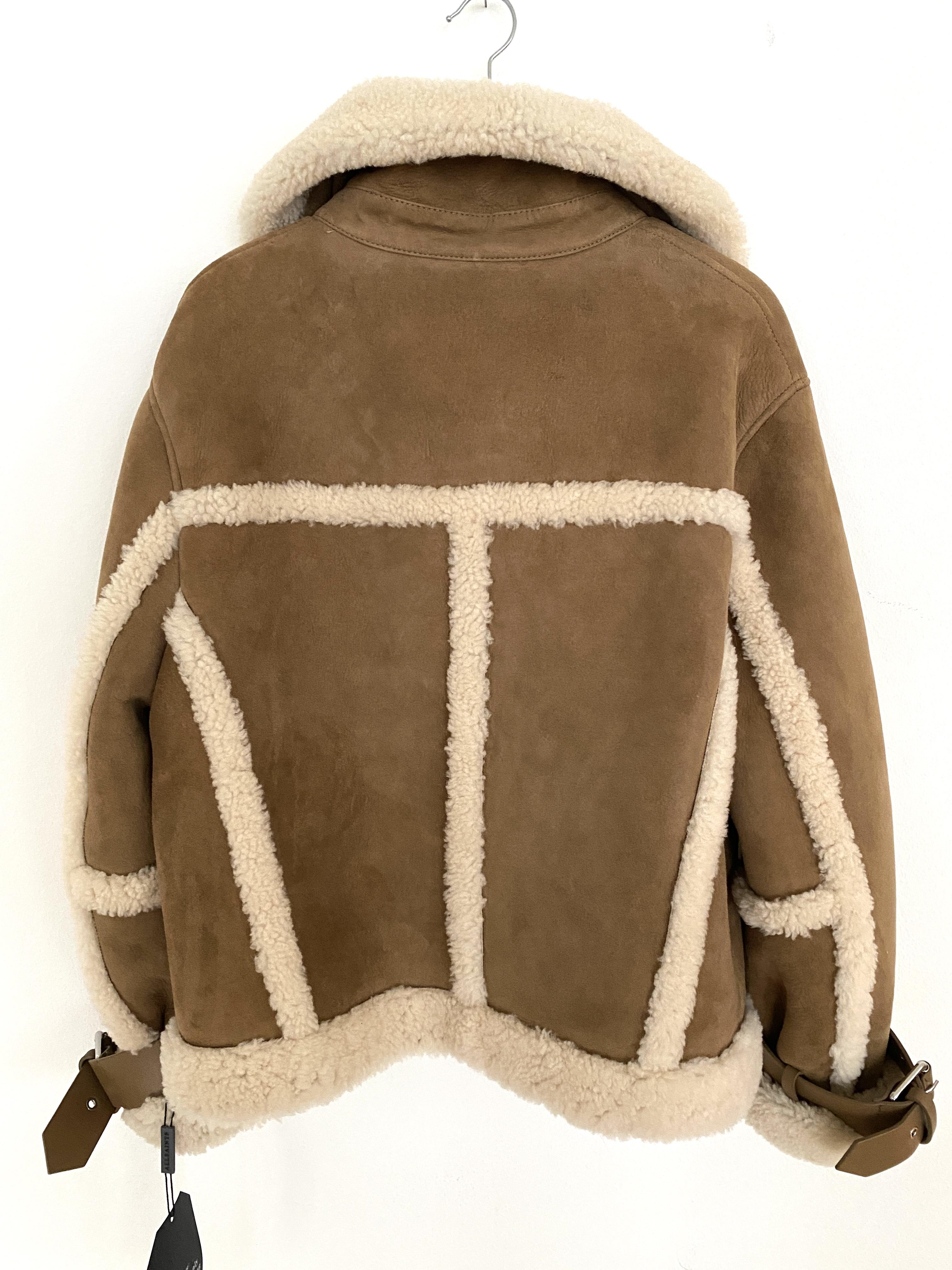 ALL SAINTS Farley Shearling Aviator Jacket in Brown/Ecru - Size M