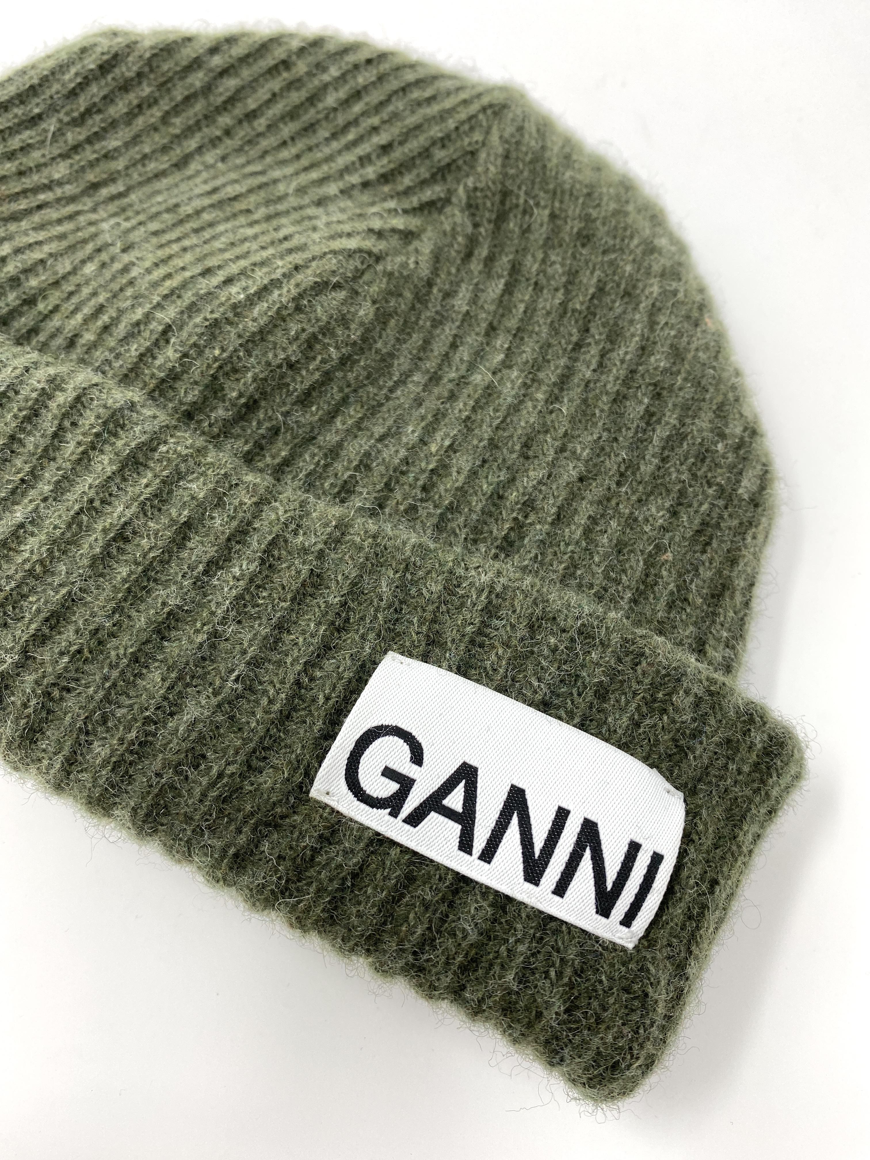 GANNI Recycled Wool-Blend Beanie - Color: Kalamata - One Size