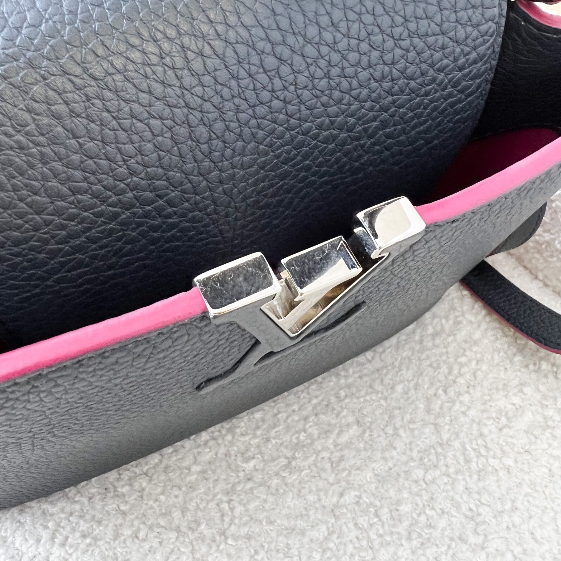LV Capucines BB in Black Taurillon Leather Fuchsia Interior and SHW