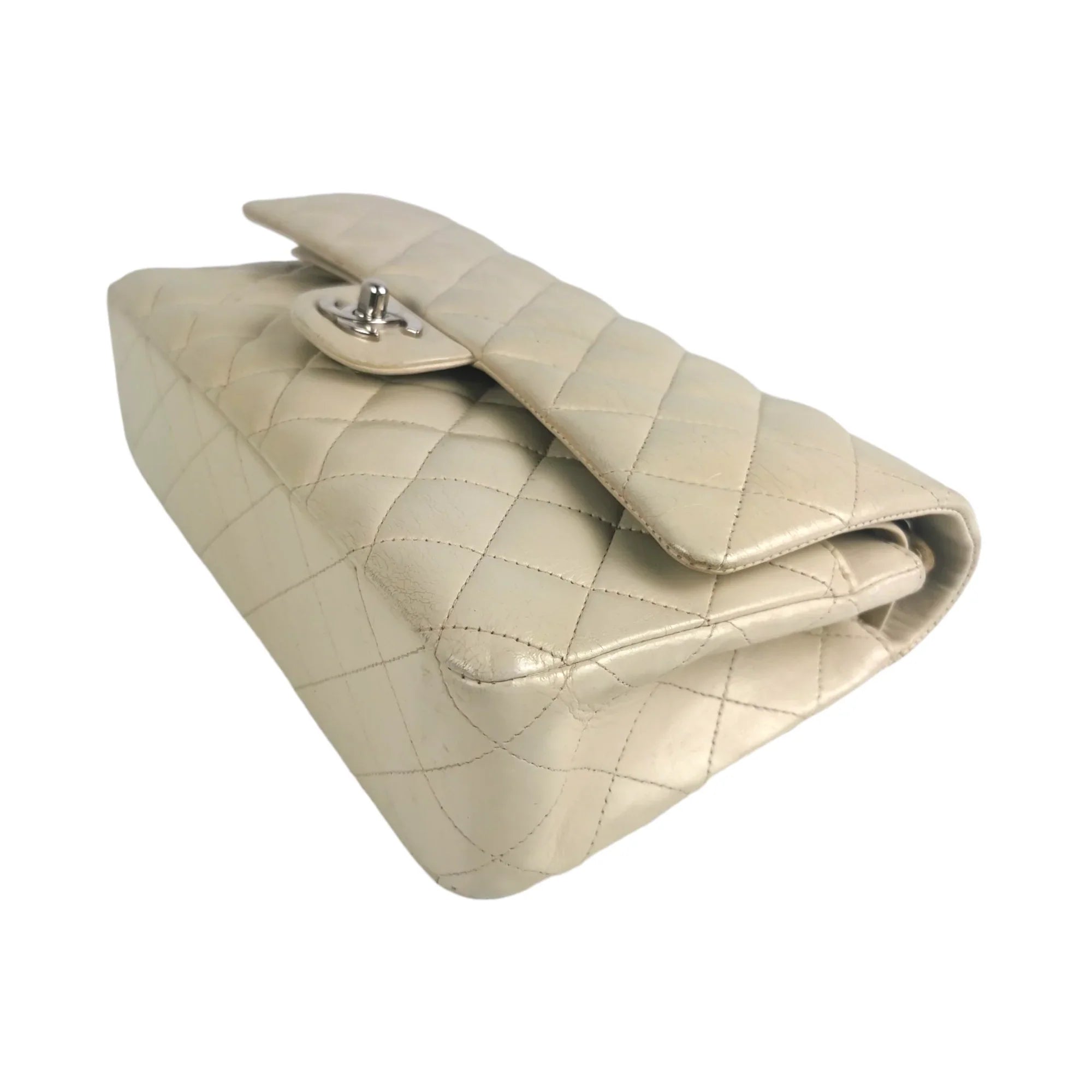 Chanel Classic Double Flap Medium Ivory Lambskin Silver