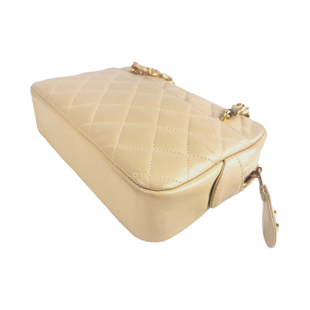 Chanel Camera Bag Small Beige Lambskin Gold