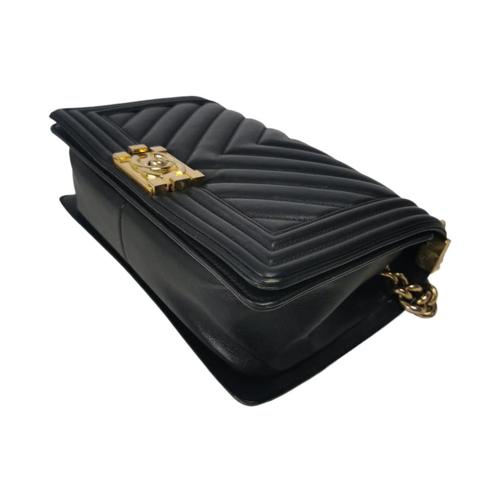 Chanel Boy Medium Black Chevron Lambskin Gold