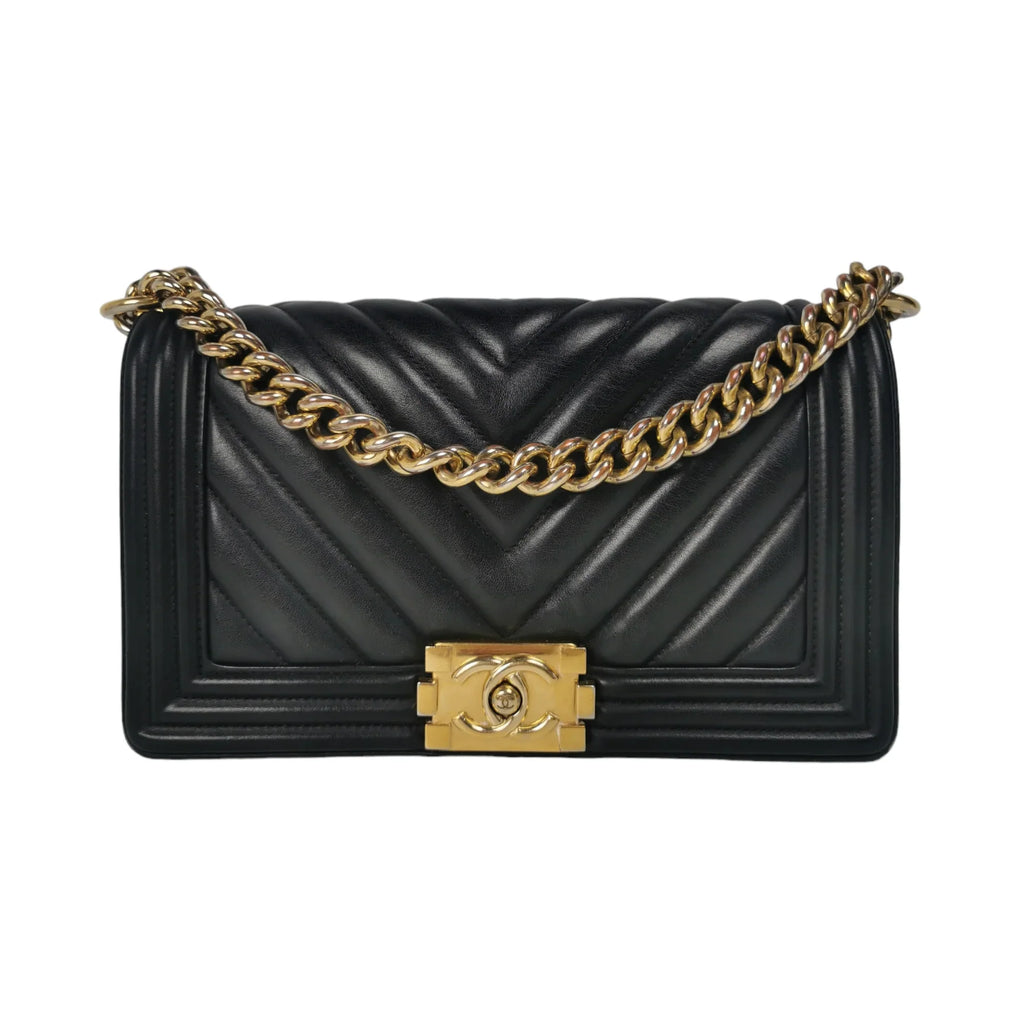 Chanel Boy Medium Black Chevron Lambskin Gold