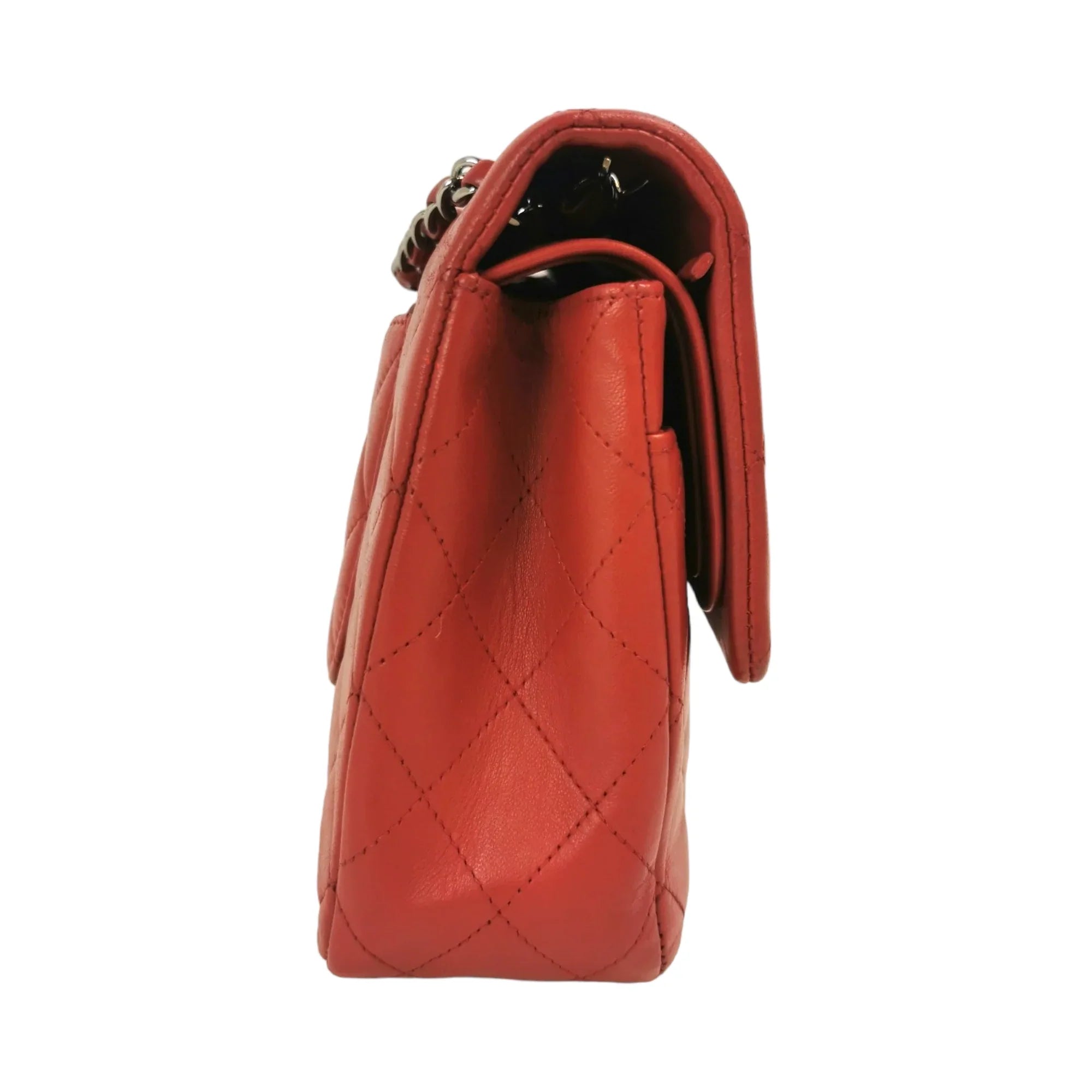 Chanel Classic Double Flap Medium Red Lambskin Silver