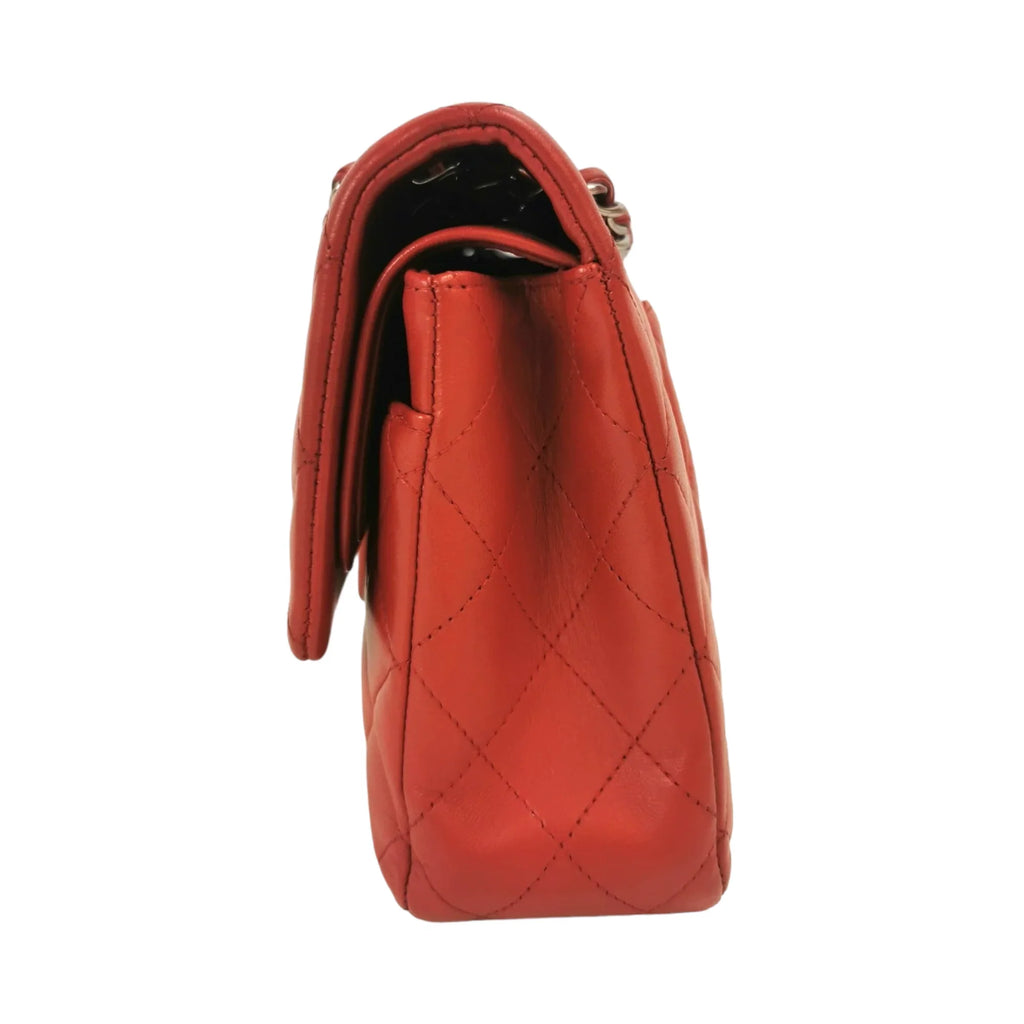Chanel Classic Double Flap Medium Red Lambskin Silver