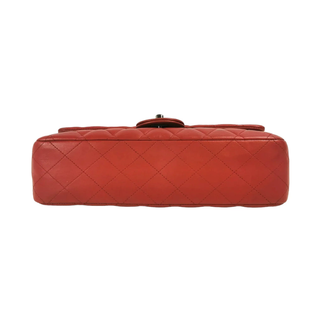 Chanel Classic Double Flap Medium Red Lambskin Silver