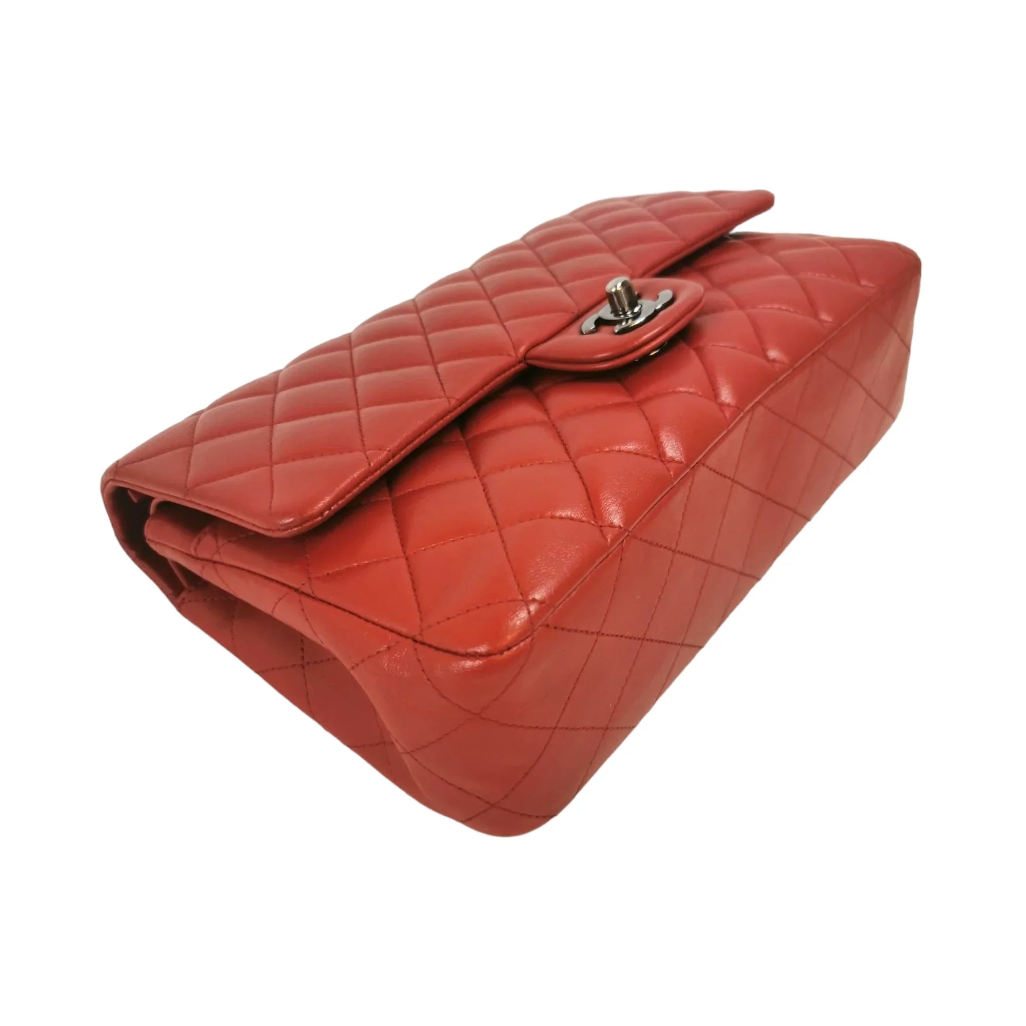 Chanel Classic Double Flap Medium Red Lambskin Silver