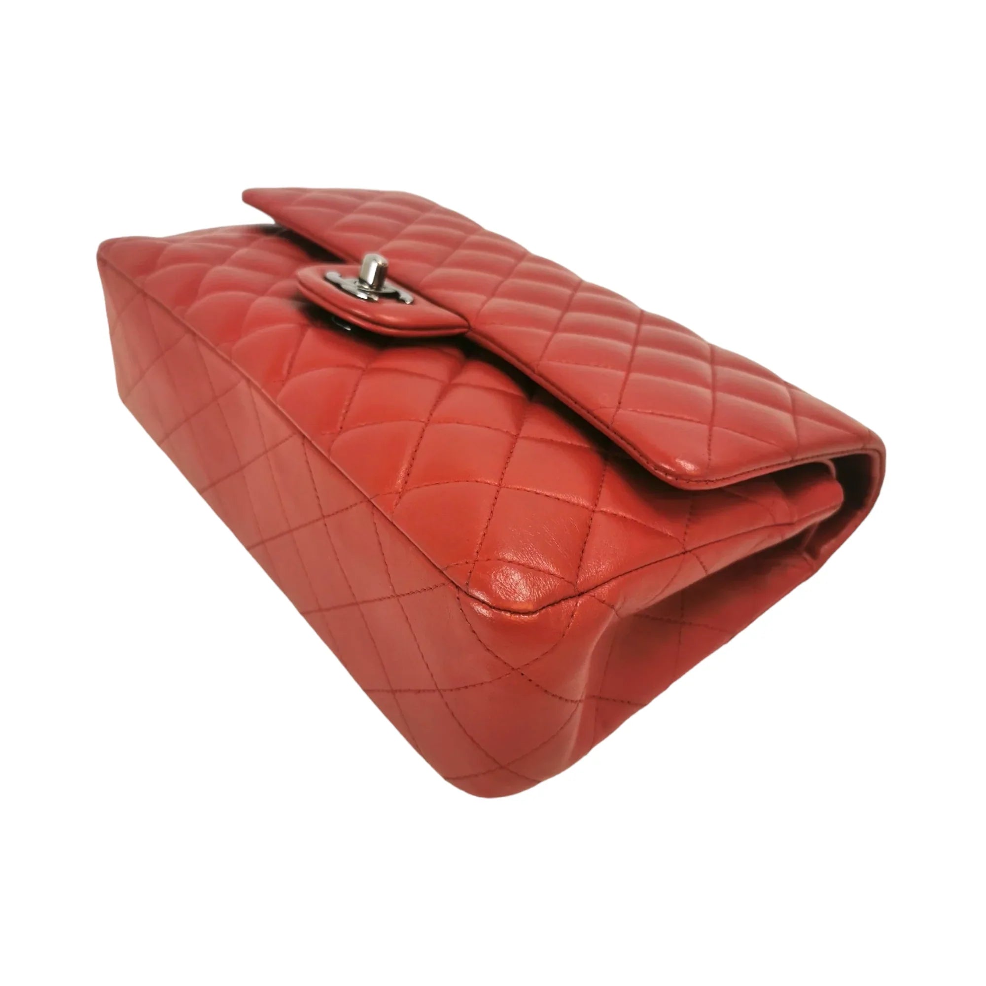 Chanel Classic Double Flap Medium Red Lambskin Silver