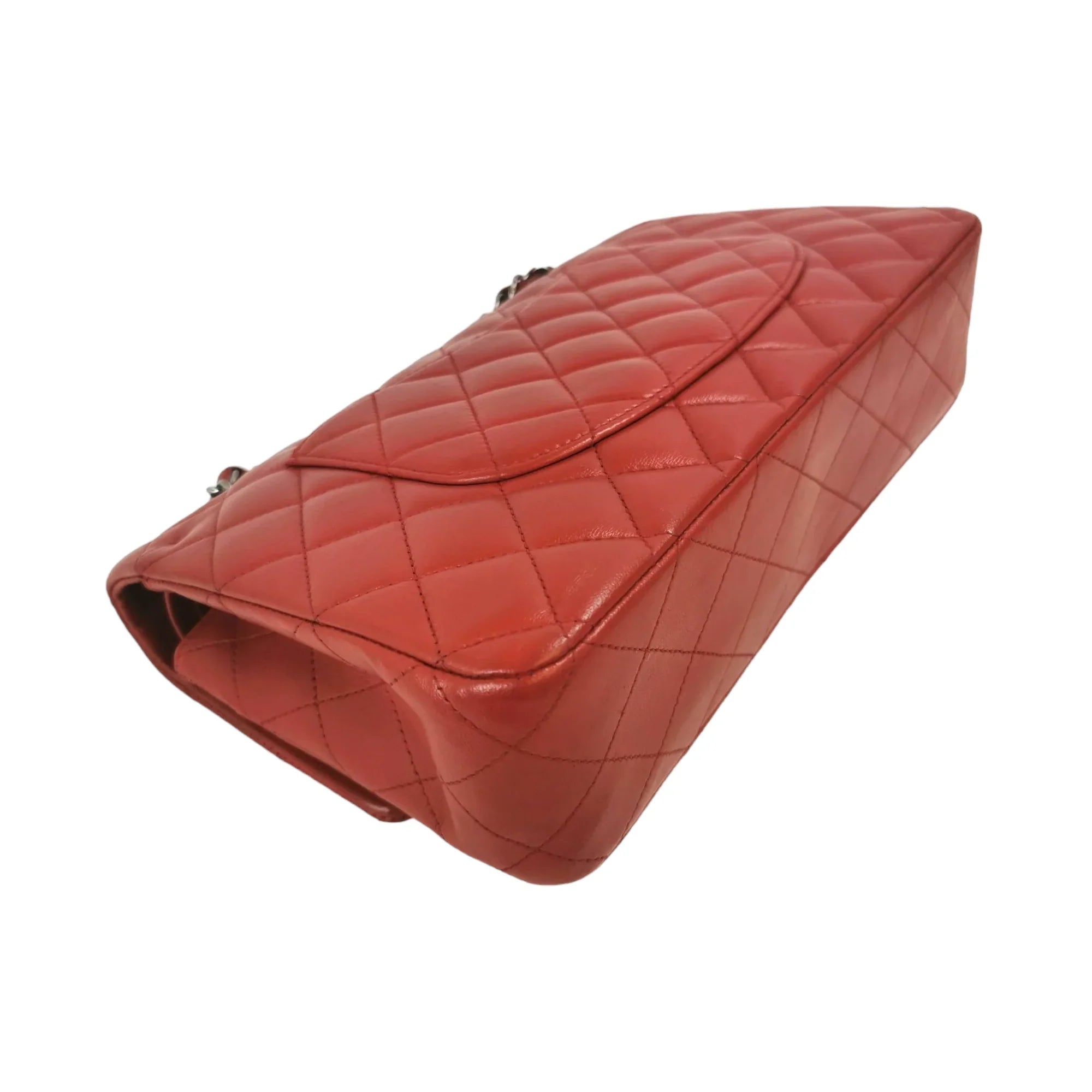 Chanel Classic Double Flap Medium Red Lambskin Silver