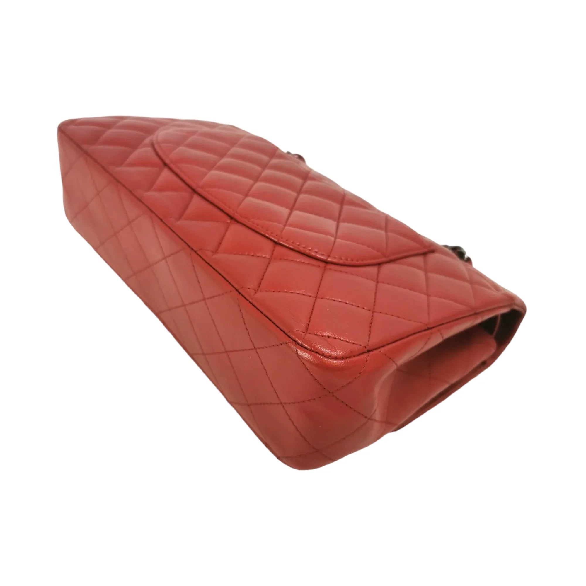 Chanel Classic Double Flap Medium Red Lambskin Silver