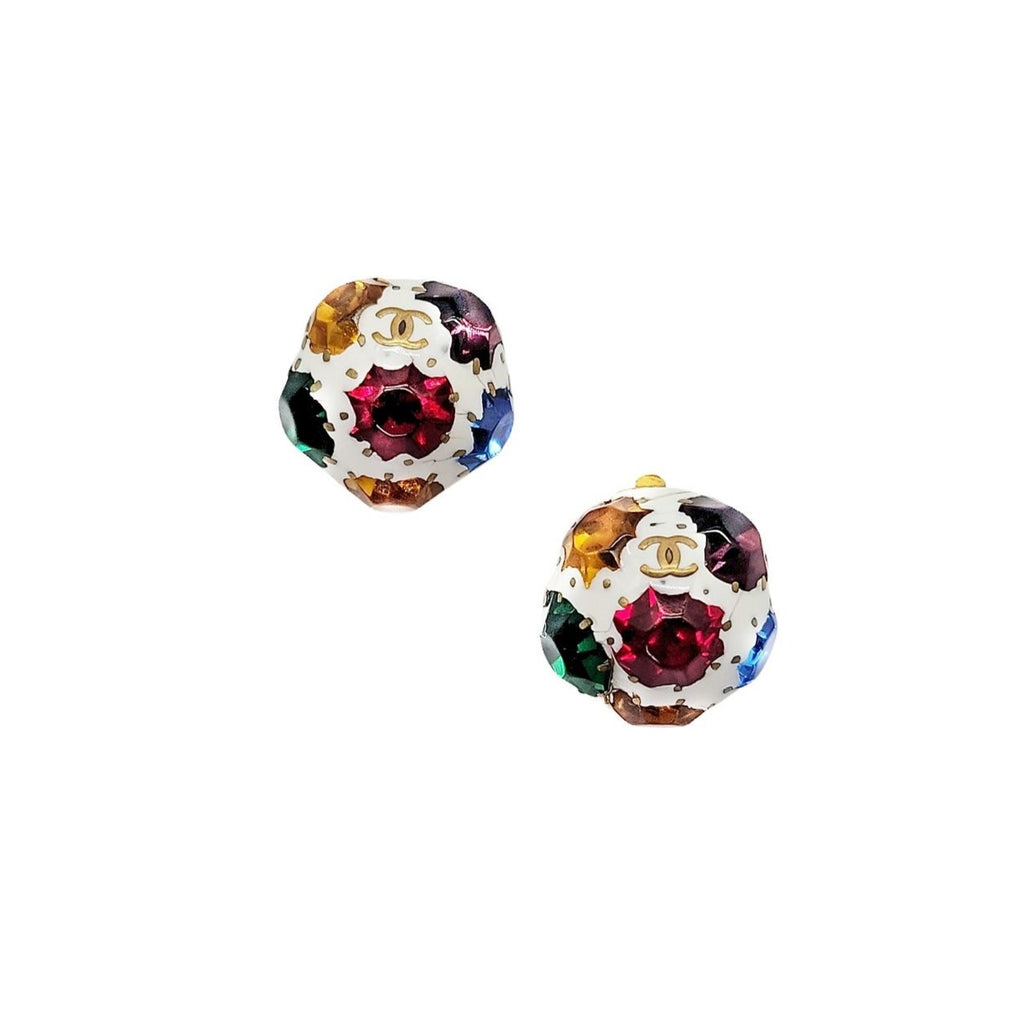 Chanel Earrings Clip-On White 98P Multicolored Rhinestone