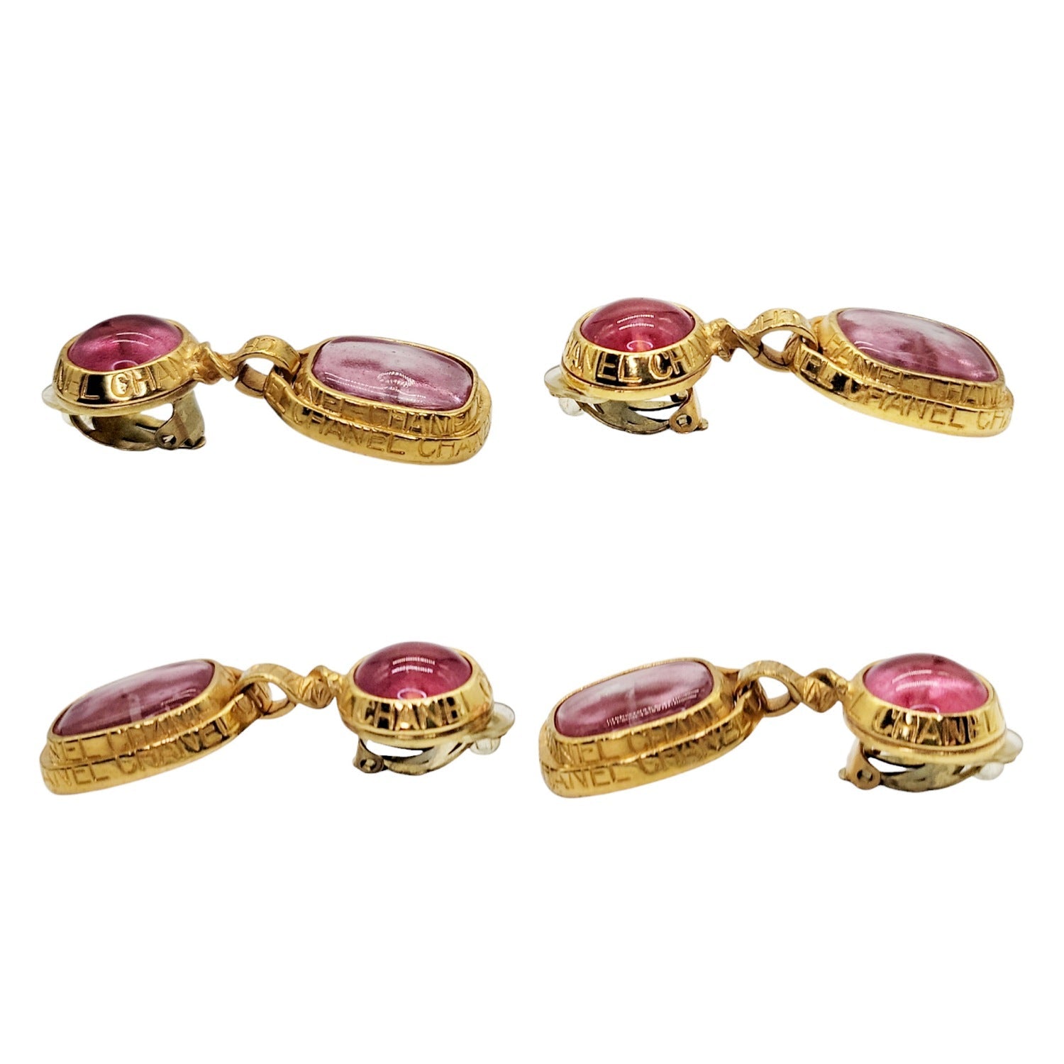 Chanel Vintage Gold-tone & Pink Gripoix 96 P Clip On Dangle Earrings