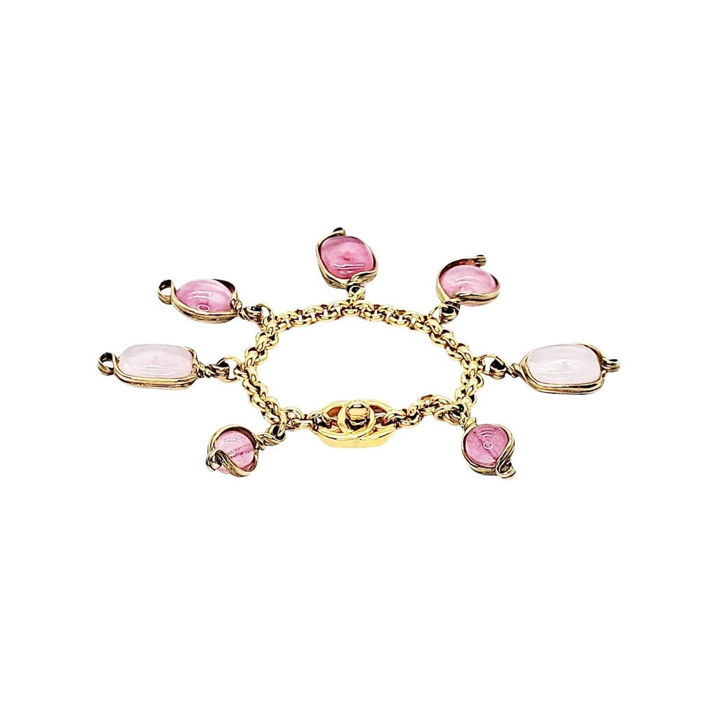 Chanel Vintage Gold-tone & Pink Gripoix 96P Charm Bracelet