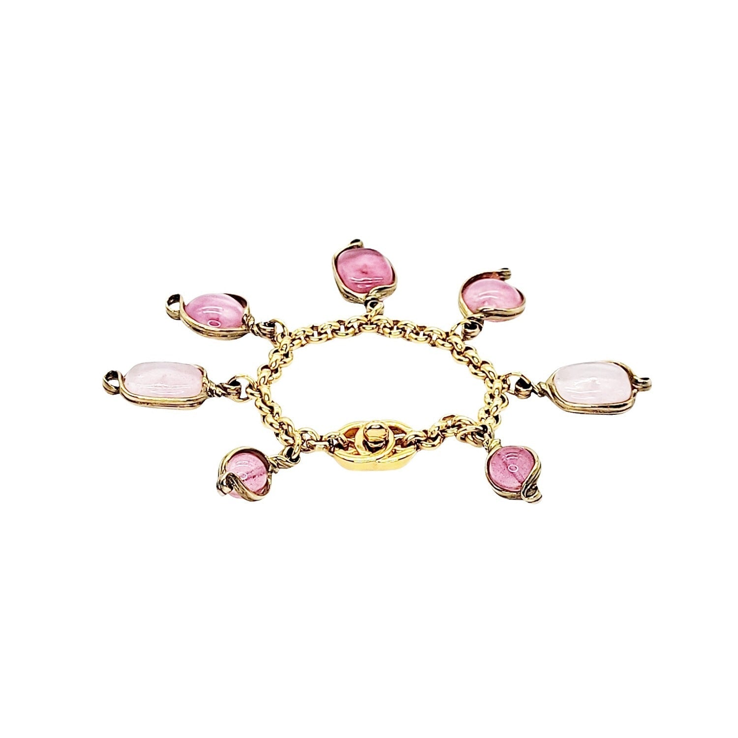 Chanel Vintage Gold-tone & Pink Gripoix 96P Charm Bracelet