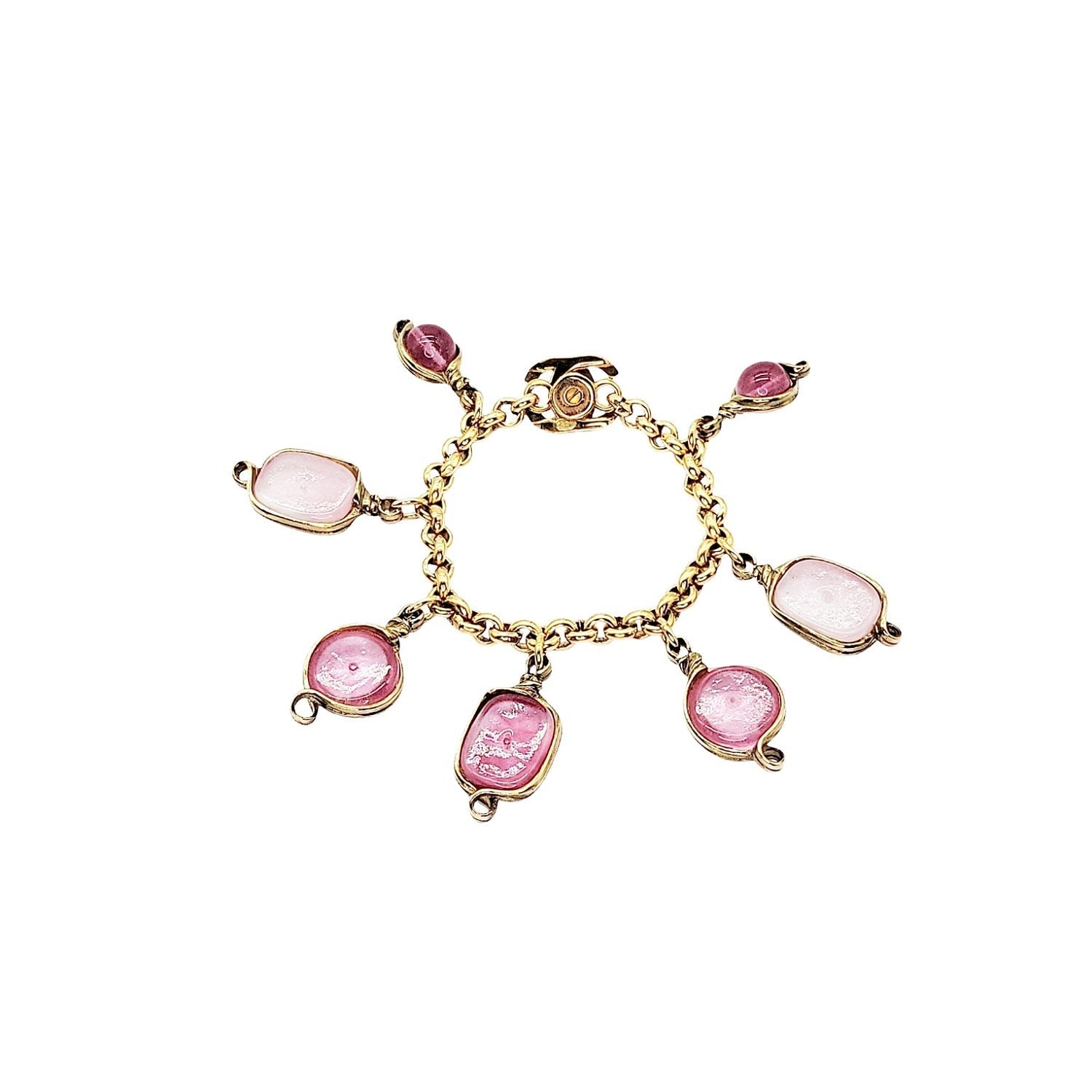 Chanel Vintage Gold-tone & Pink Gripoix 96P Charm Bracelet