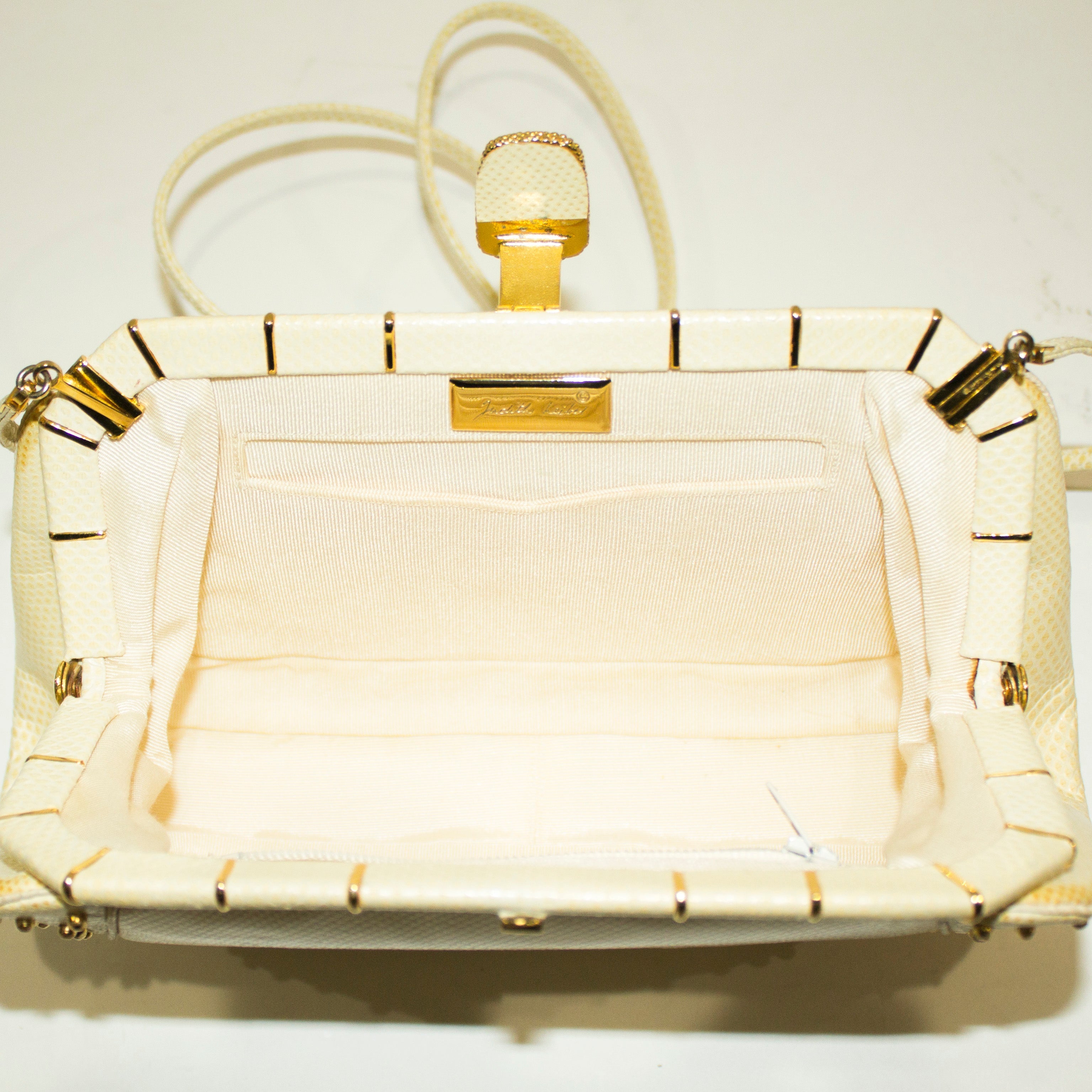 JUDITH LEIBER Vintage Cream Snakeskin & Gold Crossbody/Clutch