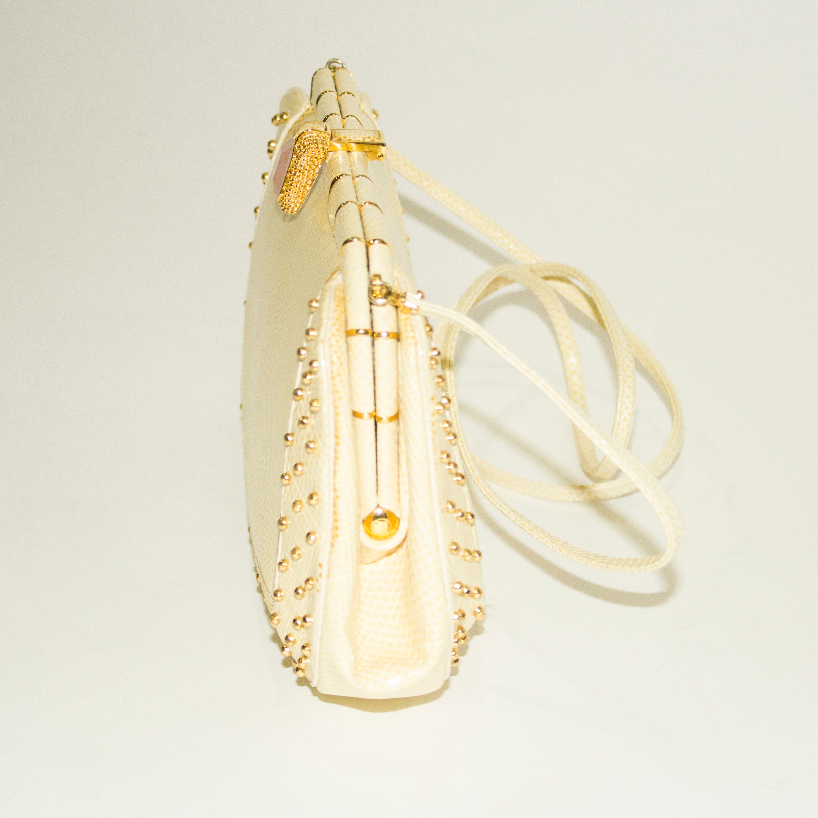 JUDITH LEIBER Vintage Cream Snakeskin & Gold Crossbody/Clutch