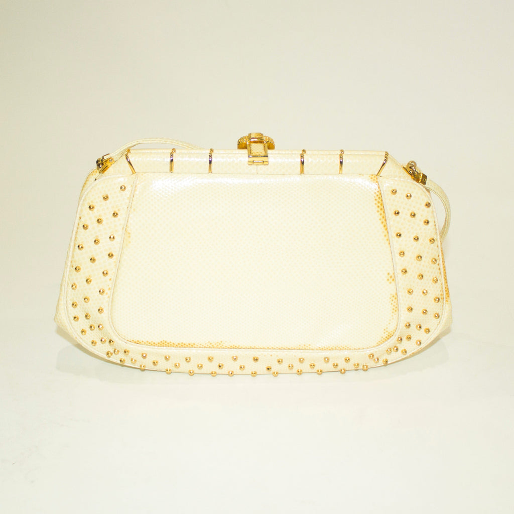 JUDITH LEIBER Vintage Cream Snakeskin & Gold Crossbody/Clutch