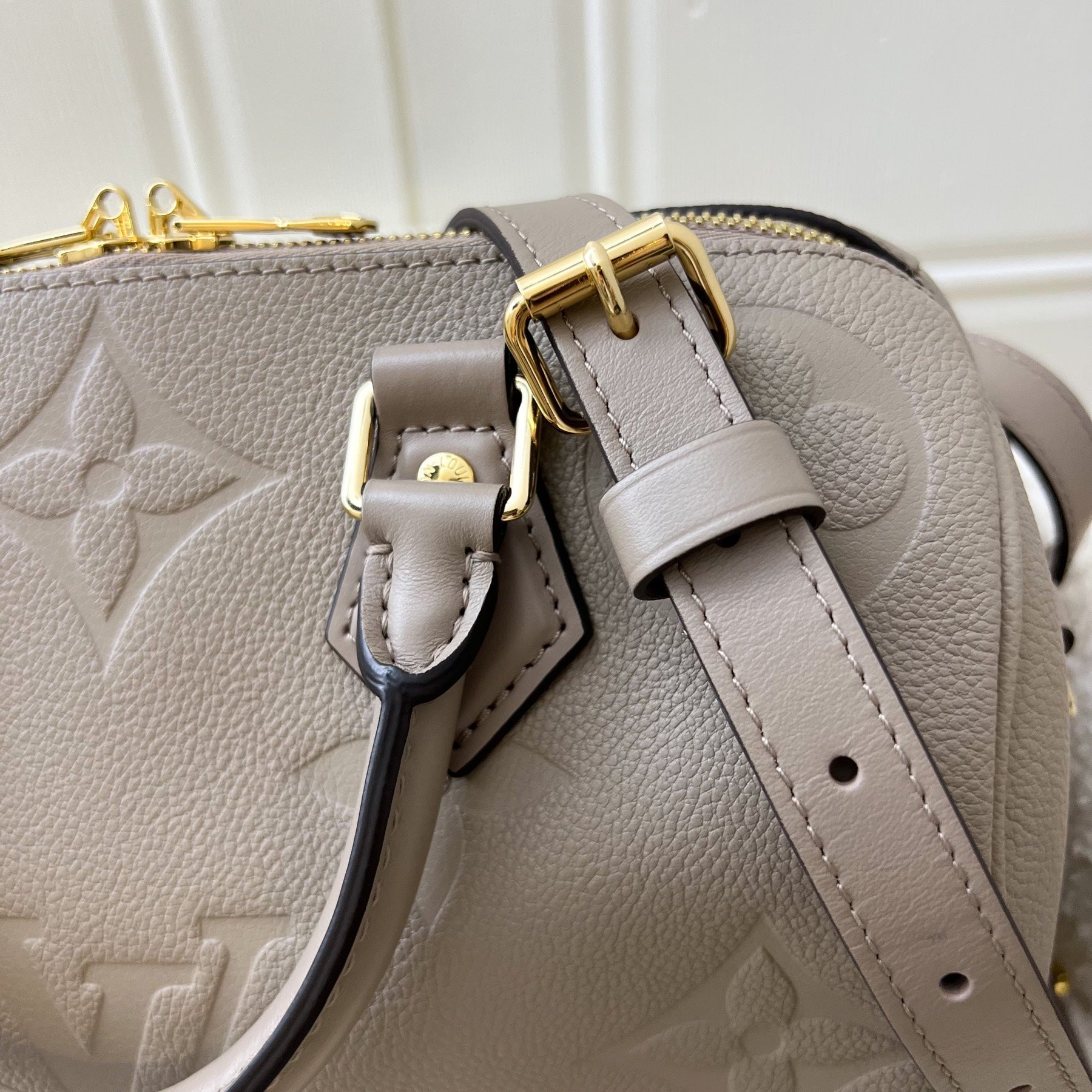 LV Speedy 25 Bandouliere in Tourterelle Giant Monogram Empreinte Leather GHW