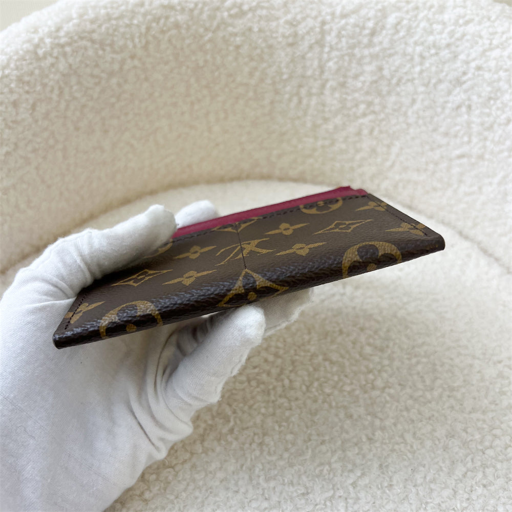 LV Zipped Card Holder in Monogram Canvas and Fuchsia Leather