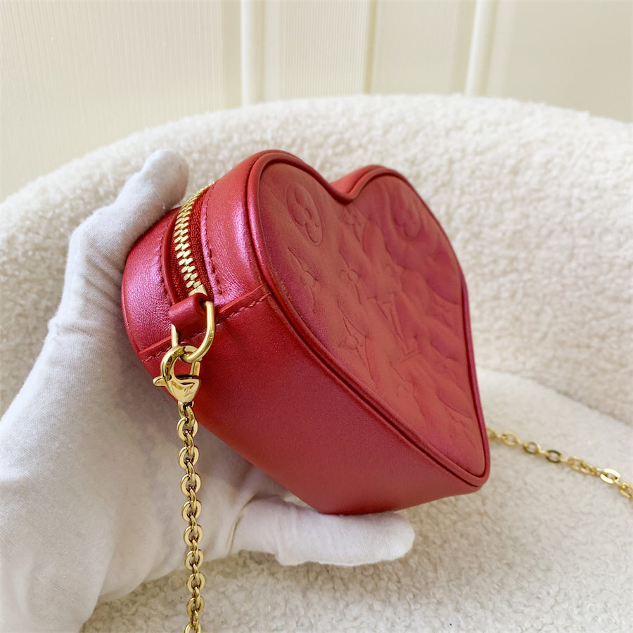 LV Heart on Chain in Lipstick Red Embossed Lambskin GHW