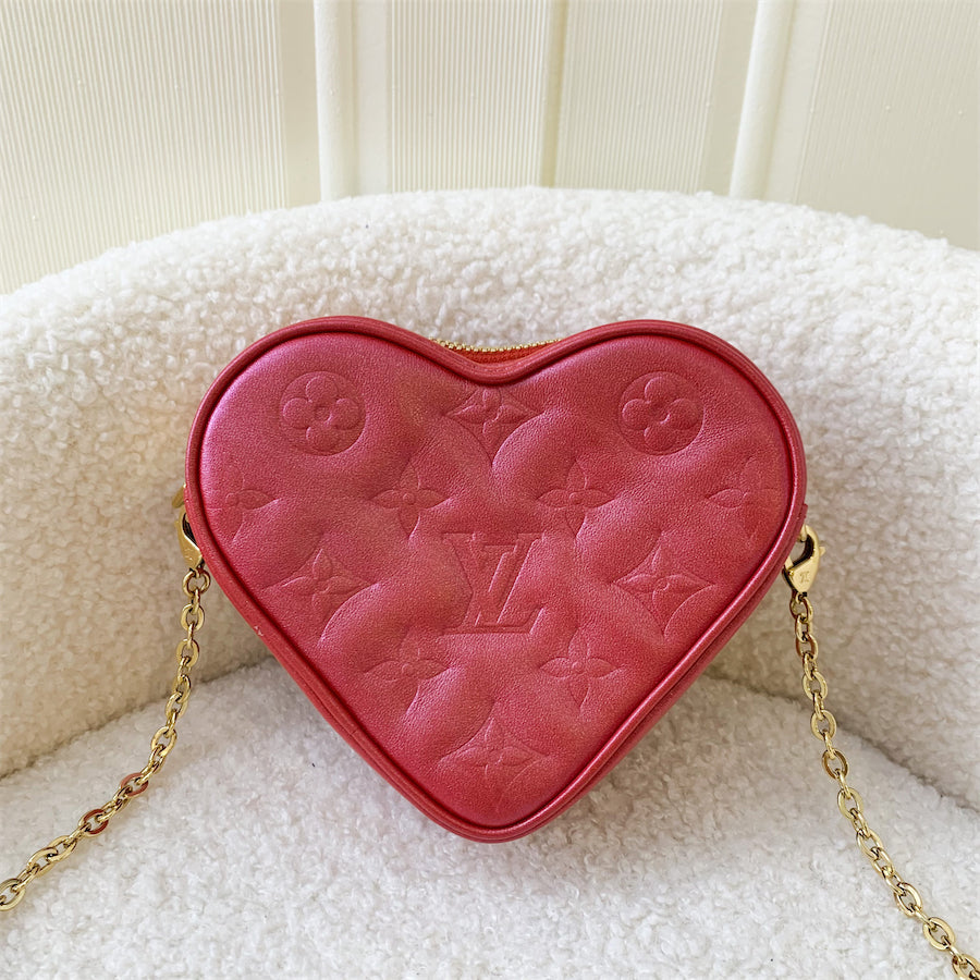 LV Heart on Chain in Lipstick Red Embossed Lambskin GHW
