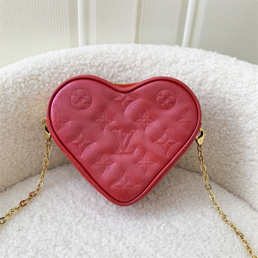 LV Heart on Chain in Lipstick Red Embossed Lambskin GHW