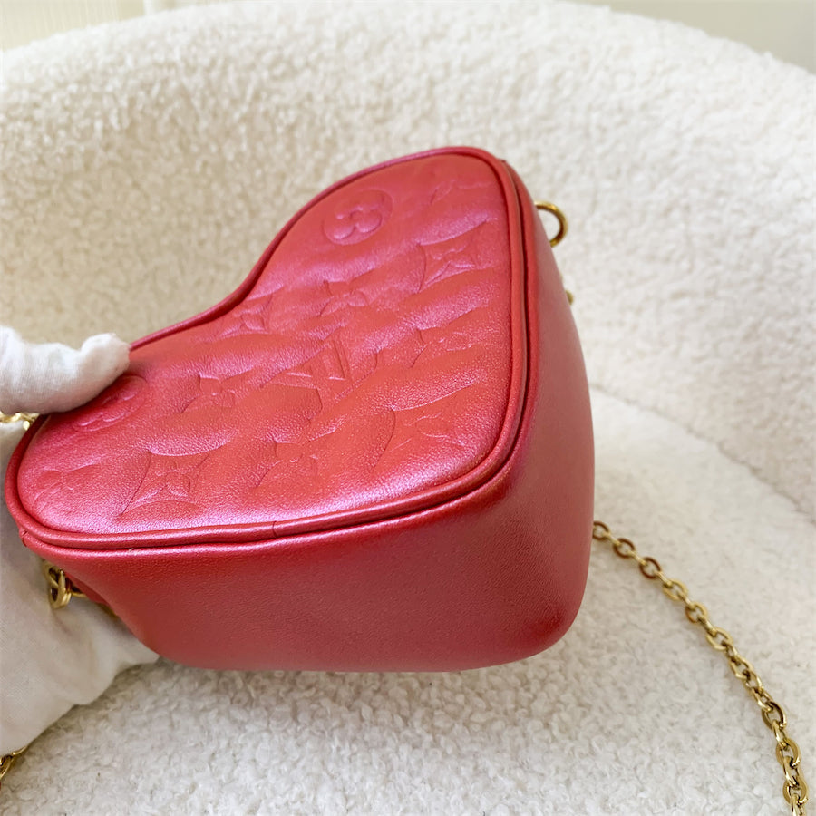 LV Heart on Chain in Lipstick Red Embossed Lambskin GHW