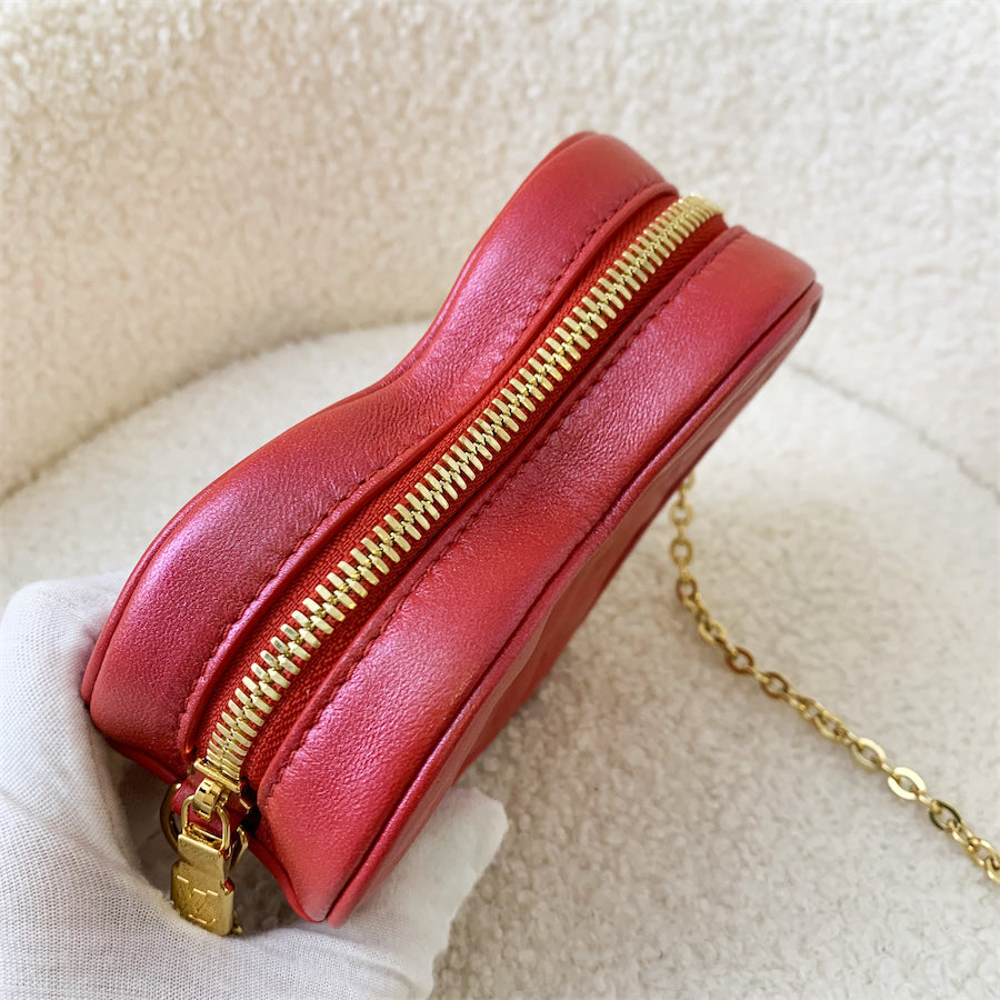LV Heart on Chain in Lipstick Red Embossed Lambskin GHW