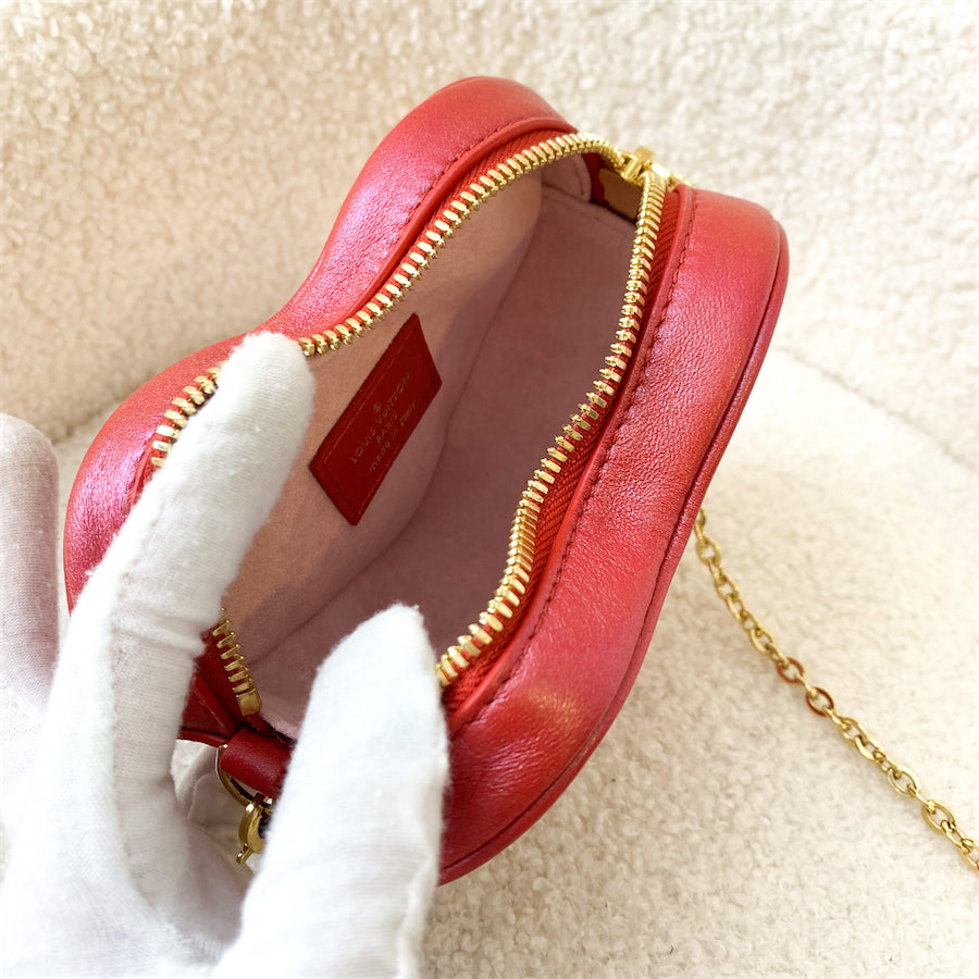 LV Heart on Chain in Lipstick Red Embossed Lambskin GHW