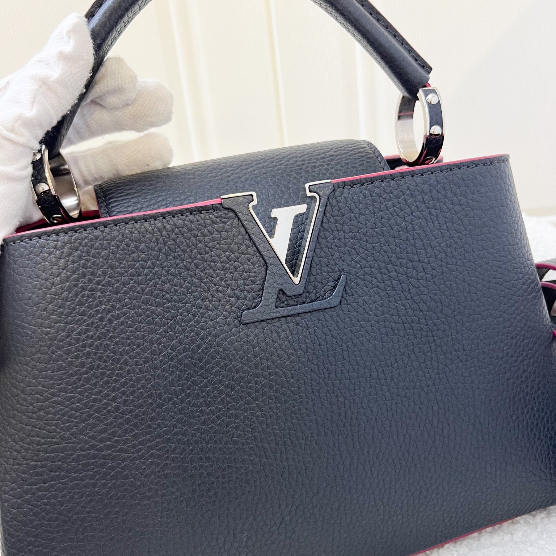 LV Capucines BB Bag in Navy Taurillon Leather Fuchsia Interior and SHW