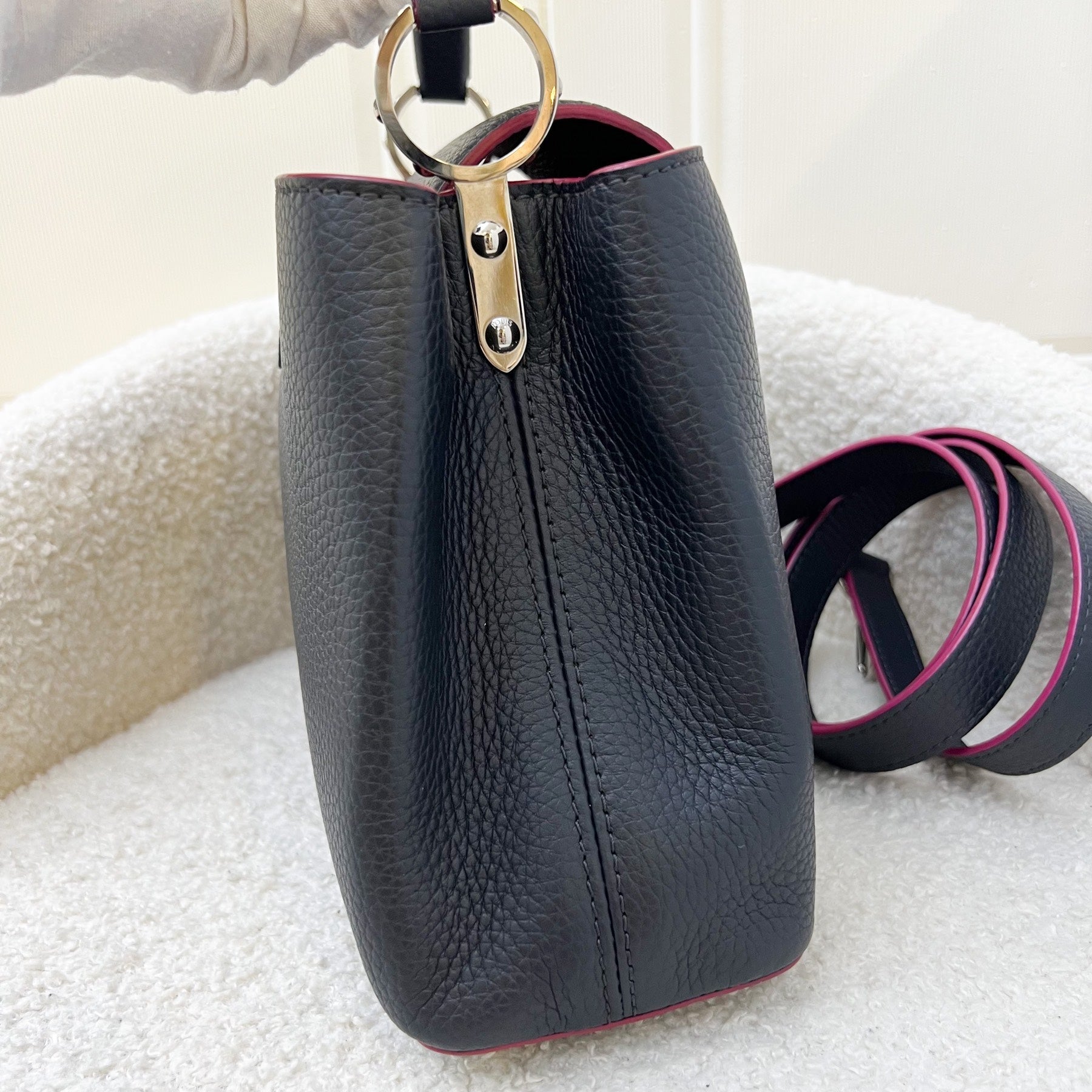 LV Capucines BB Bag in Navy Taurillon Leather Fuchsia Interior and SHW