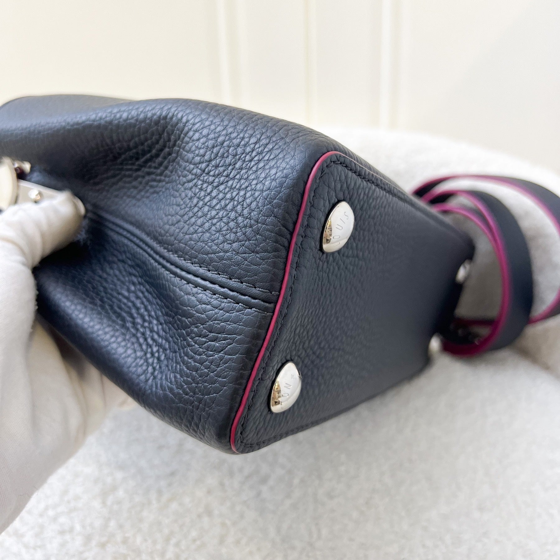 LV Capucines BB Bag in Navy Taurillon Leather Fuchsia Interior and SHW