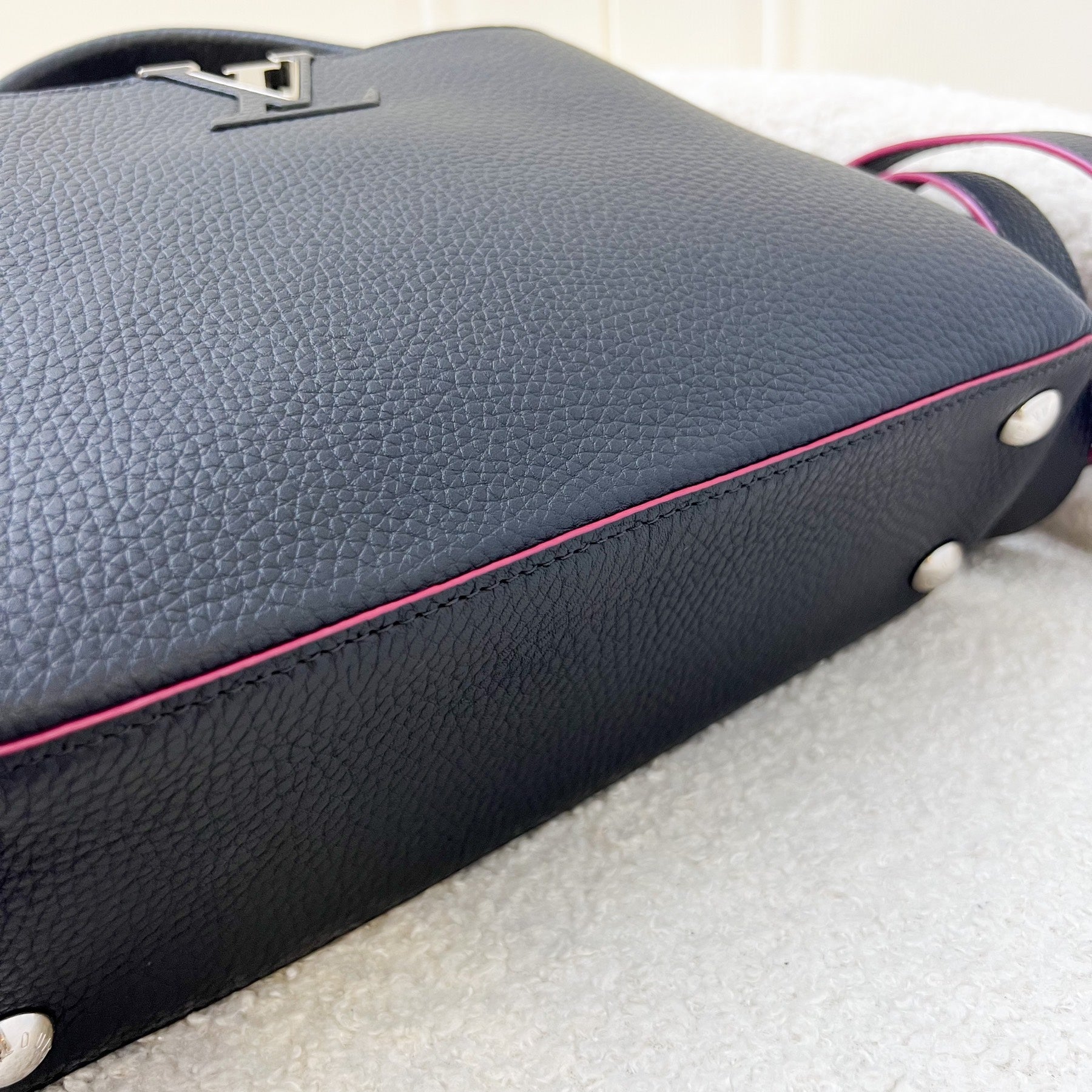 LV Capucines BB Bag in Navy Taurillon Leather Fuchsia Interior and SHW