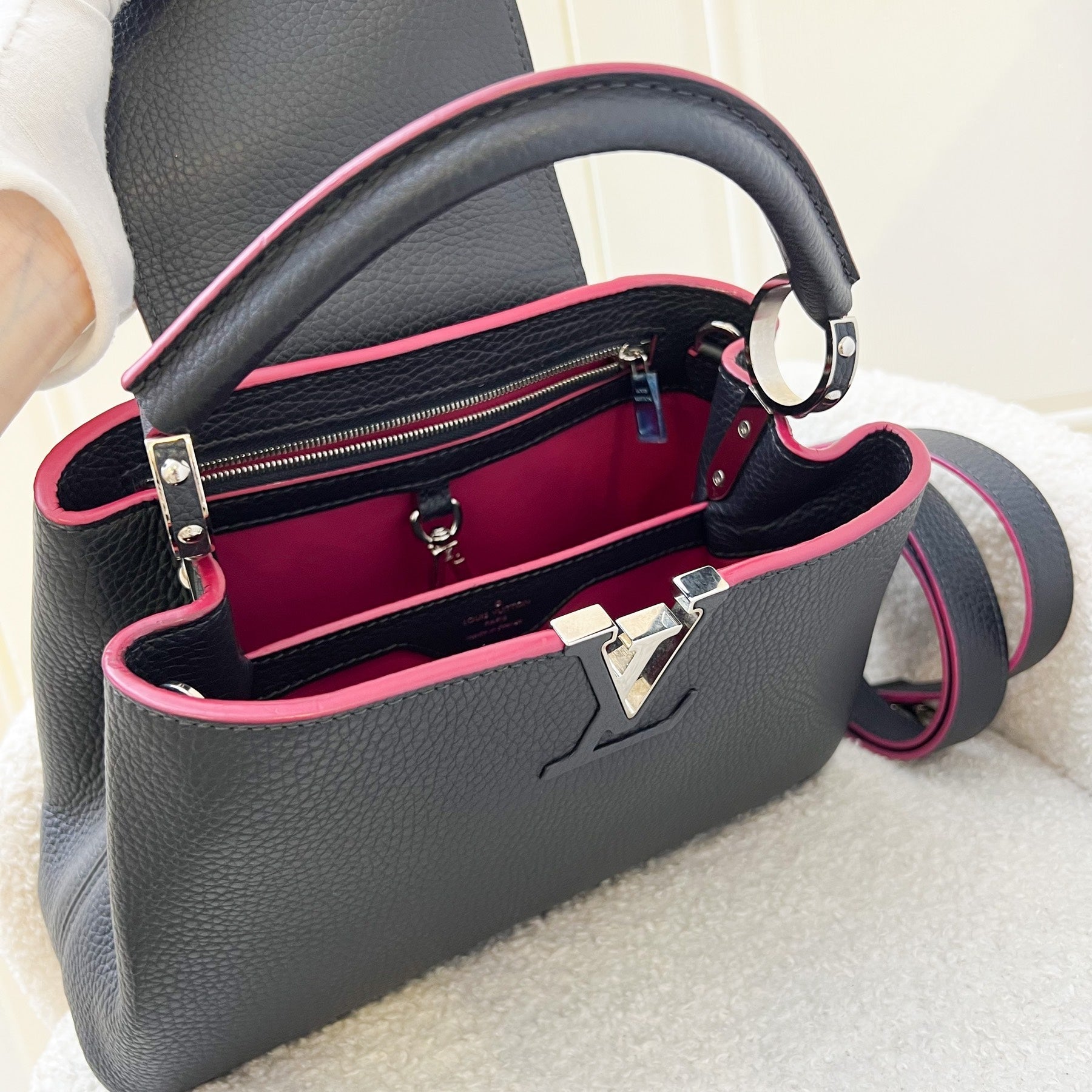 LV Capucines BB Bag in Navy Taurillon Leather Fuchsia Interior and SHW