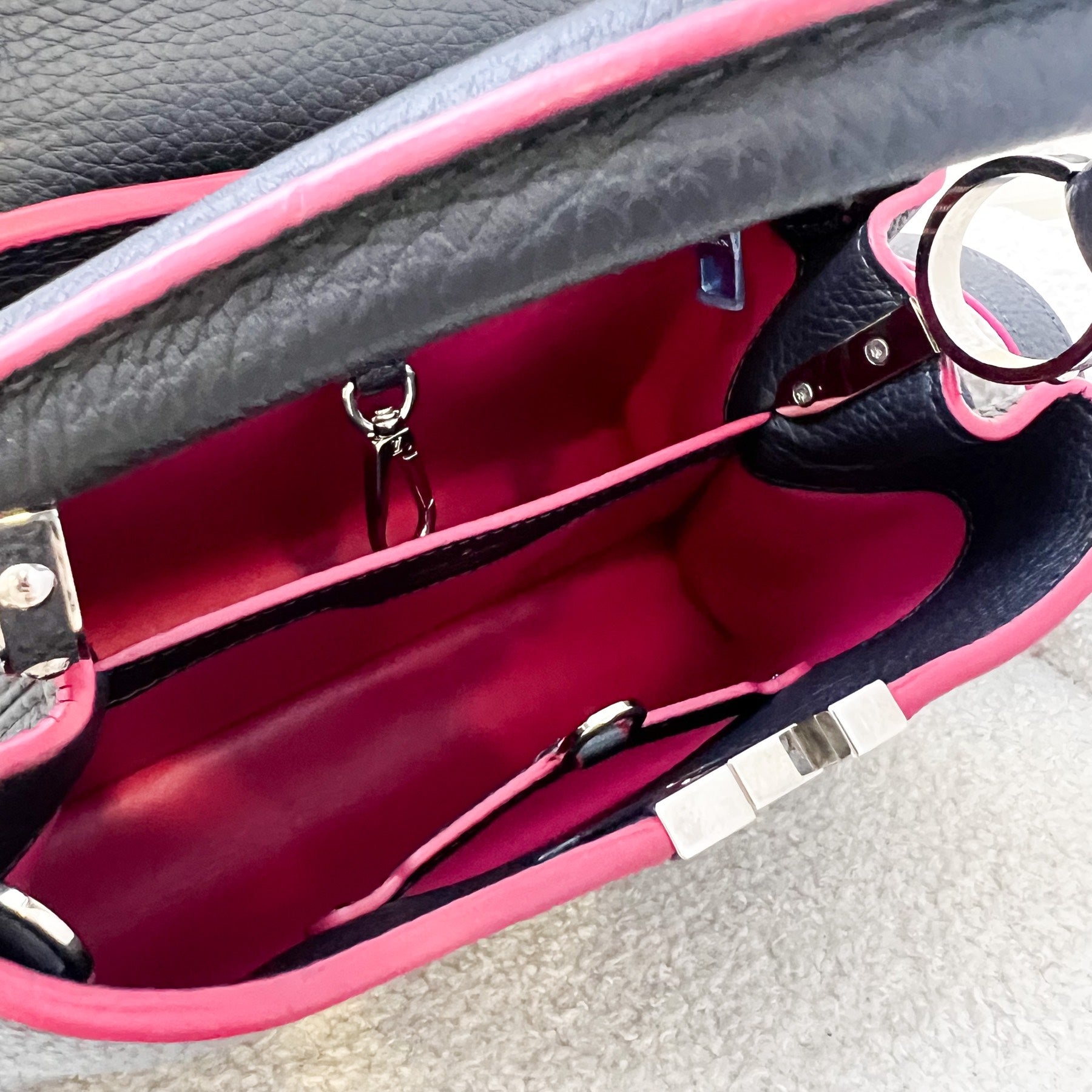 LV Capucines BB Bag in Navy Taurillon Leather Fuchsia Interior and SHW