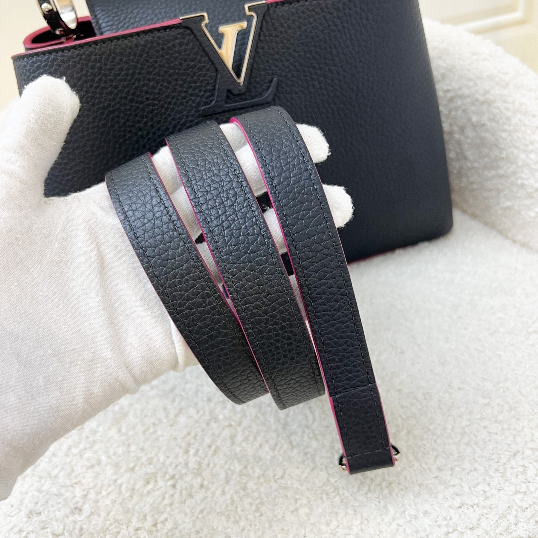 LV Capucines BB Bag in Navy Taurillon Leather Fuchsia Interior and SHW